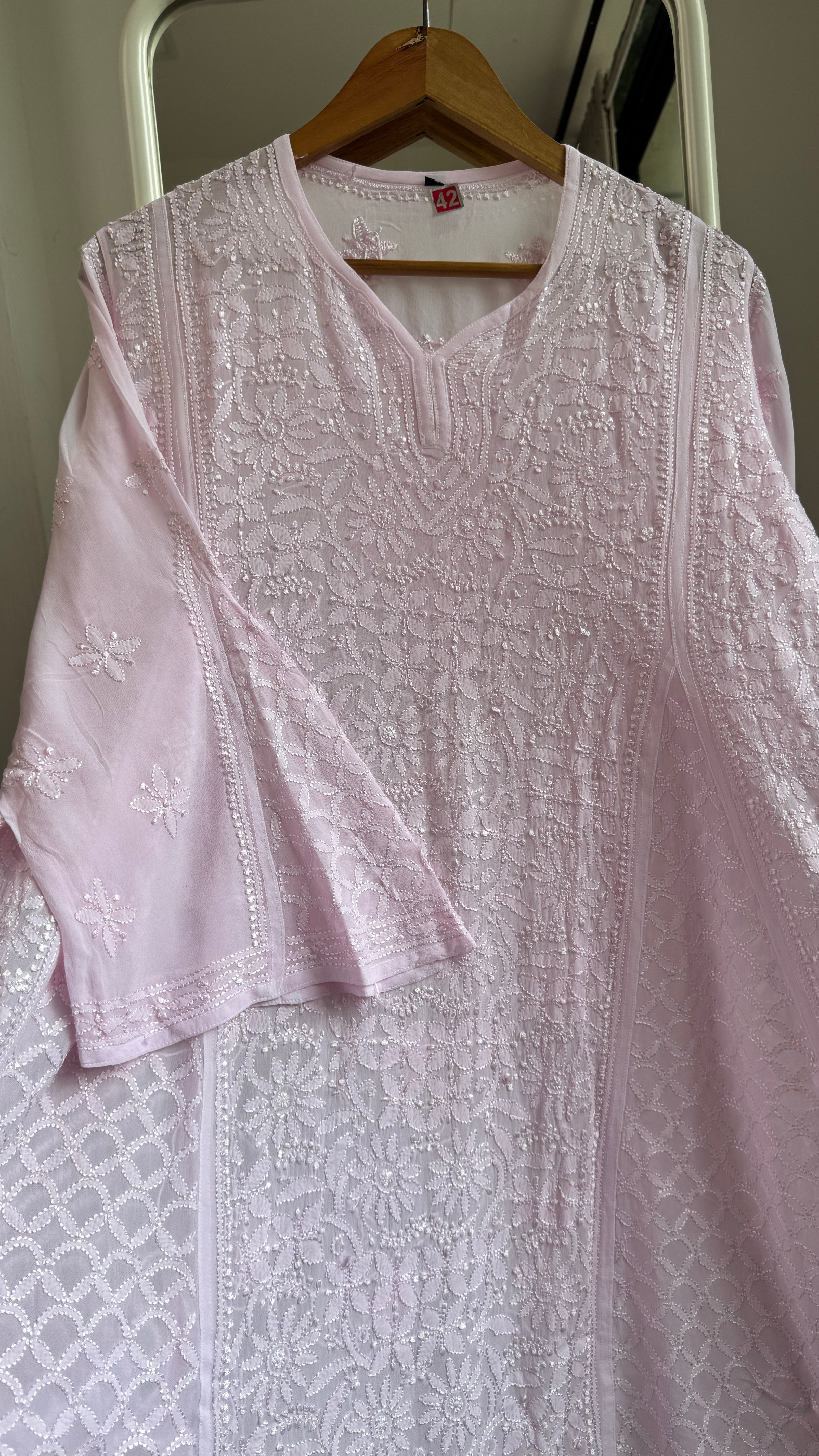Viscose Chikankari Short Anarkali - Pink  - Sahar Collection