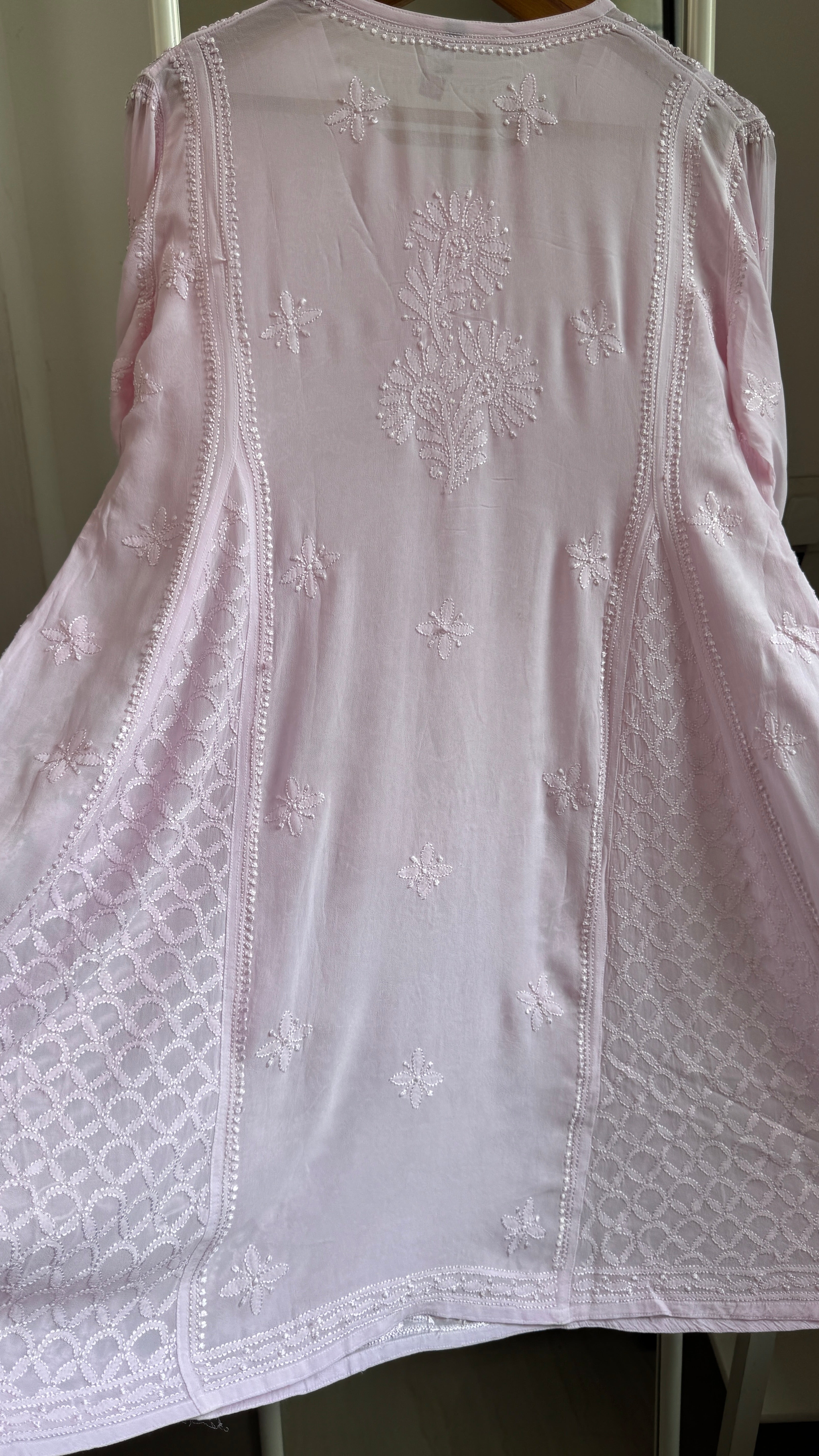 Viscose Chikankari Short Anarkali - Pink  - Sahar Collection