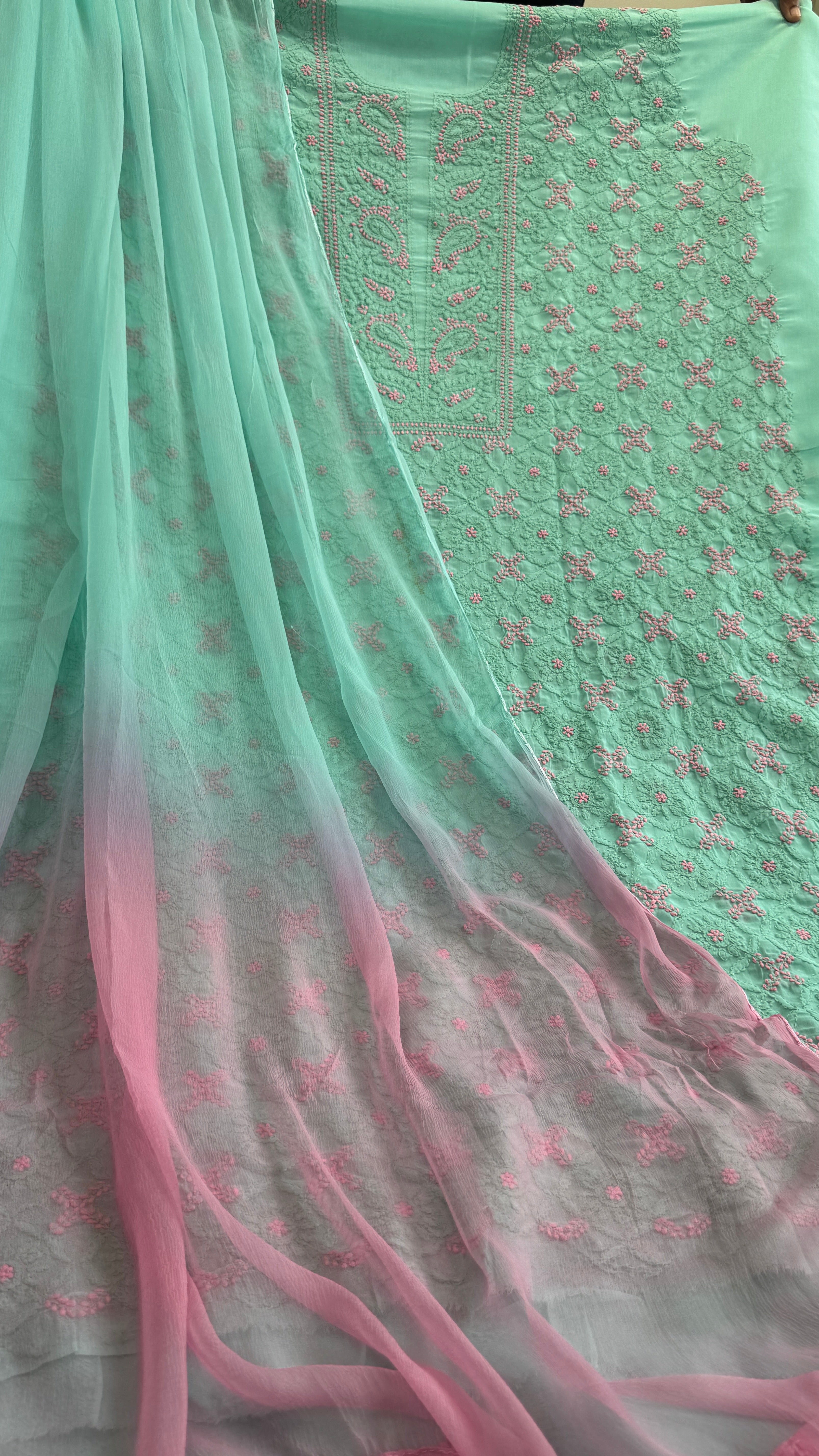 Handcrafted Lucknowi Chikankari Suit Set - Full Jaal - ARIAA CHIKANKARI