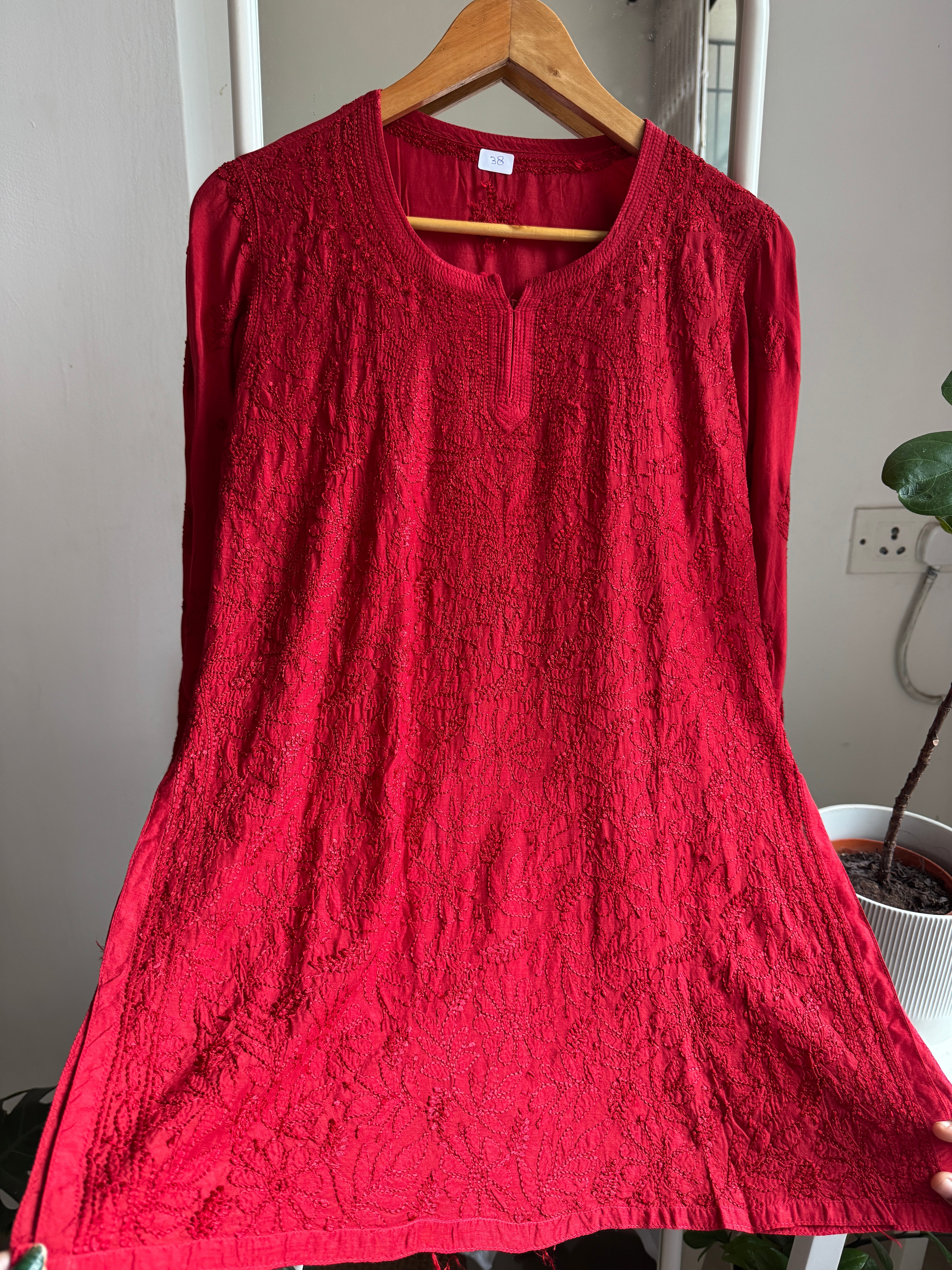 Chikankari Muslin short Top in Red ARIAA CHIKANKARI 