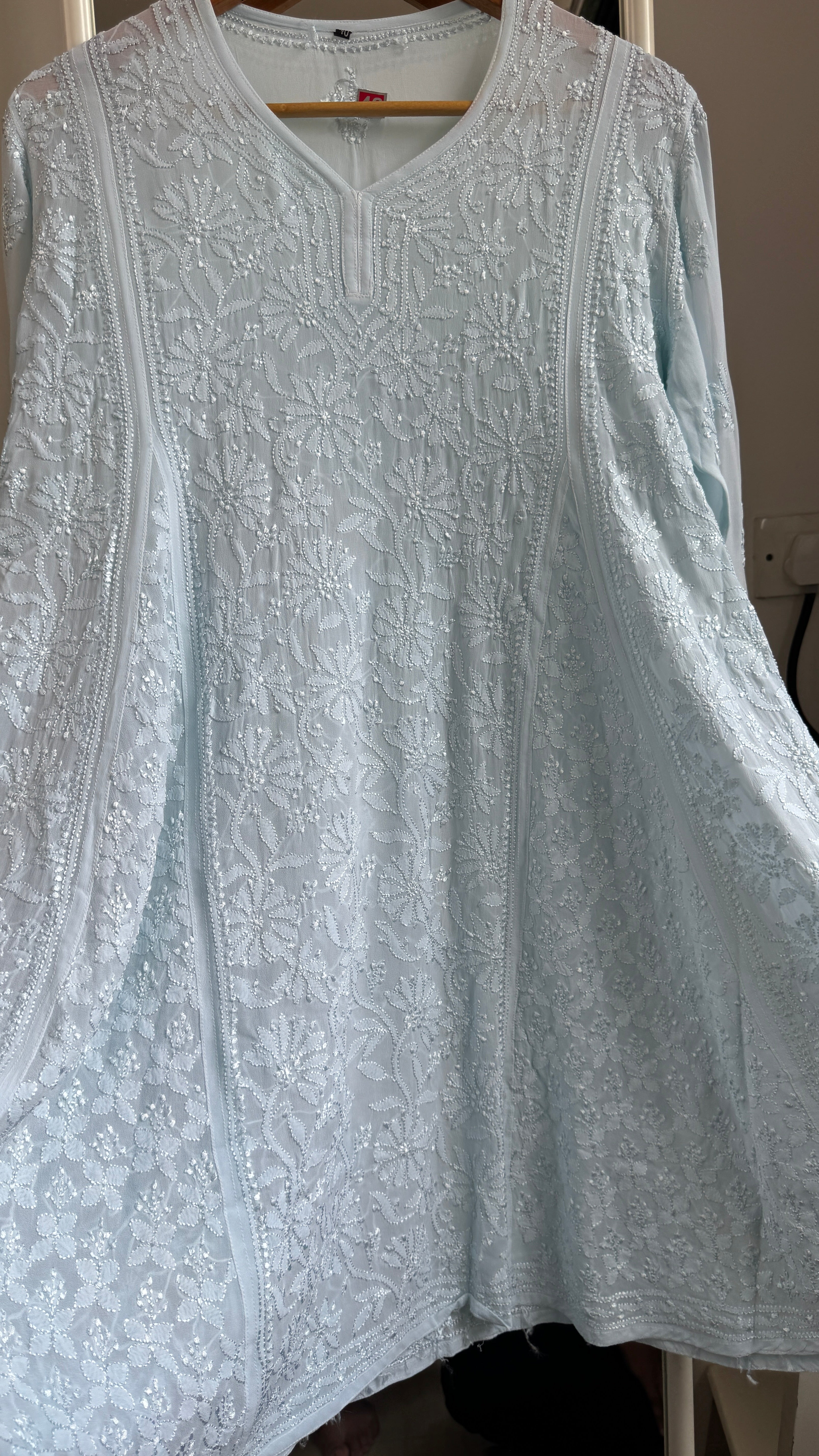 Viscose Chikankari Short Anarkali - Blue - Sahar Collection