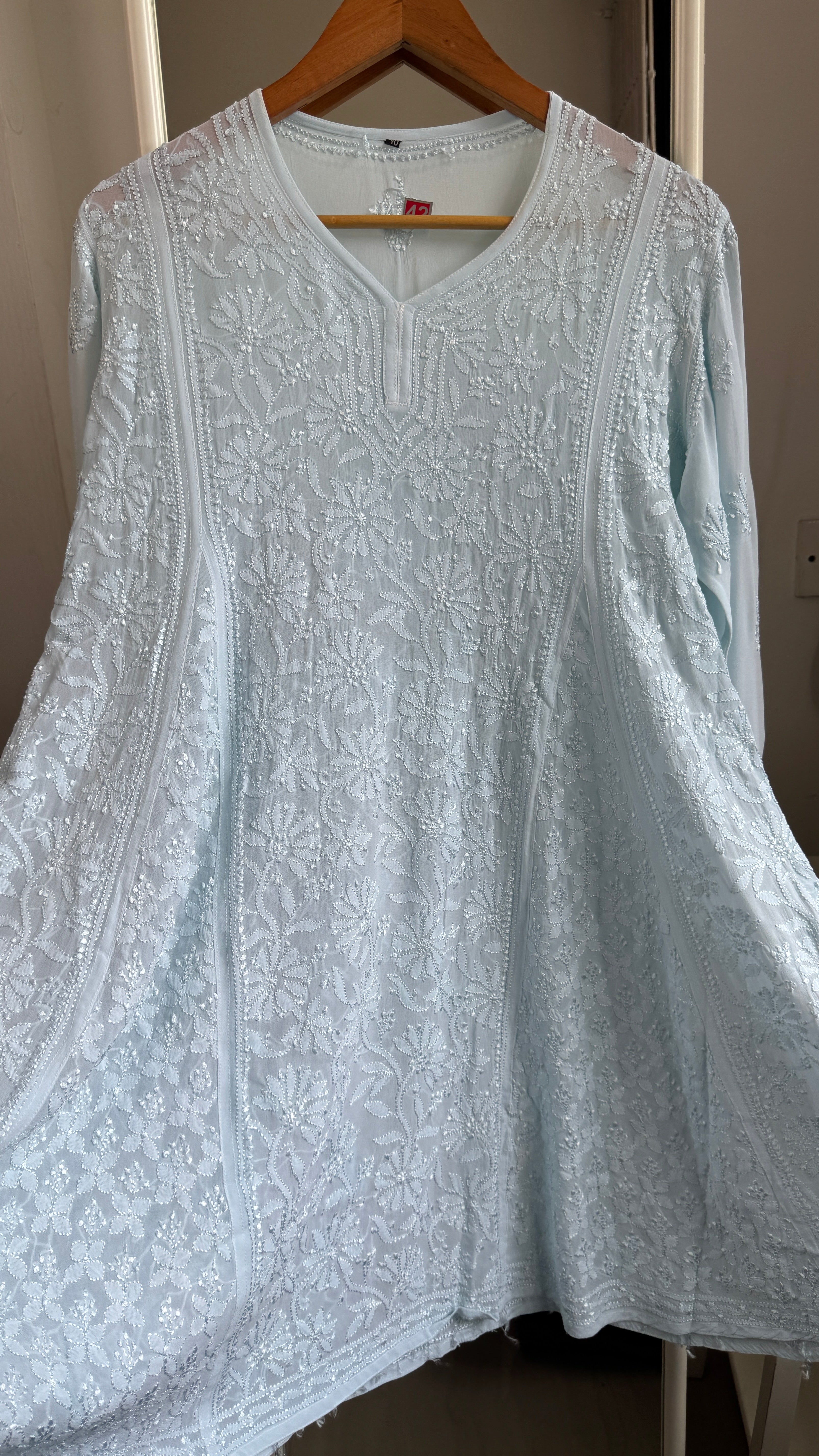 Viscose Chikankari Short Anarkali - Blue - Sahar Collection
