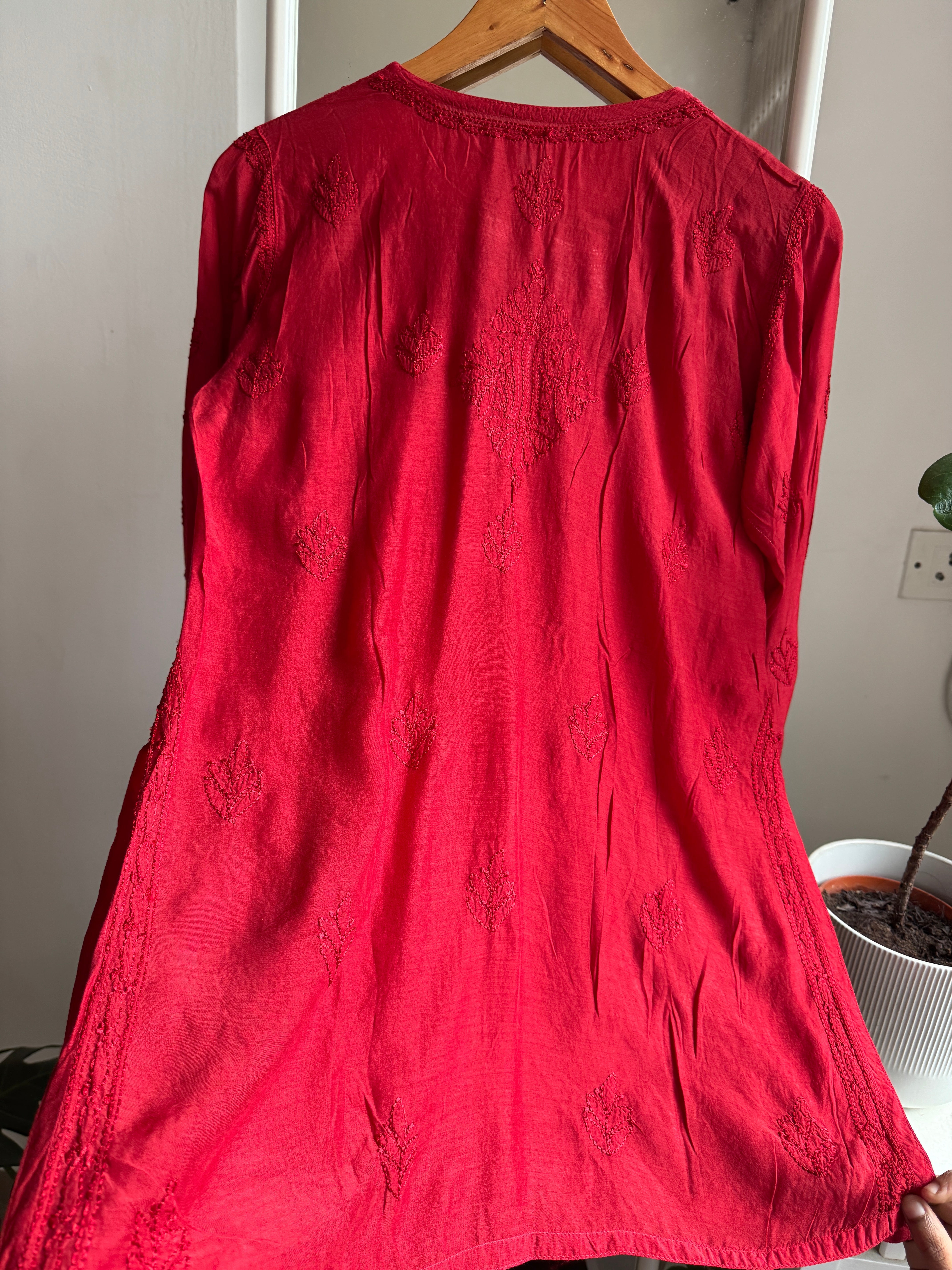 Chikankari Muslin short Top in Red ARIAA CHIKANKARI 