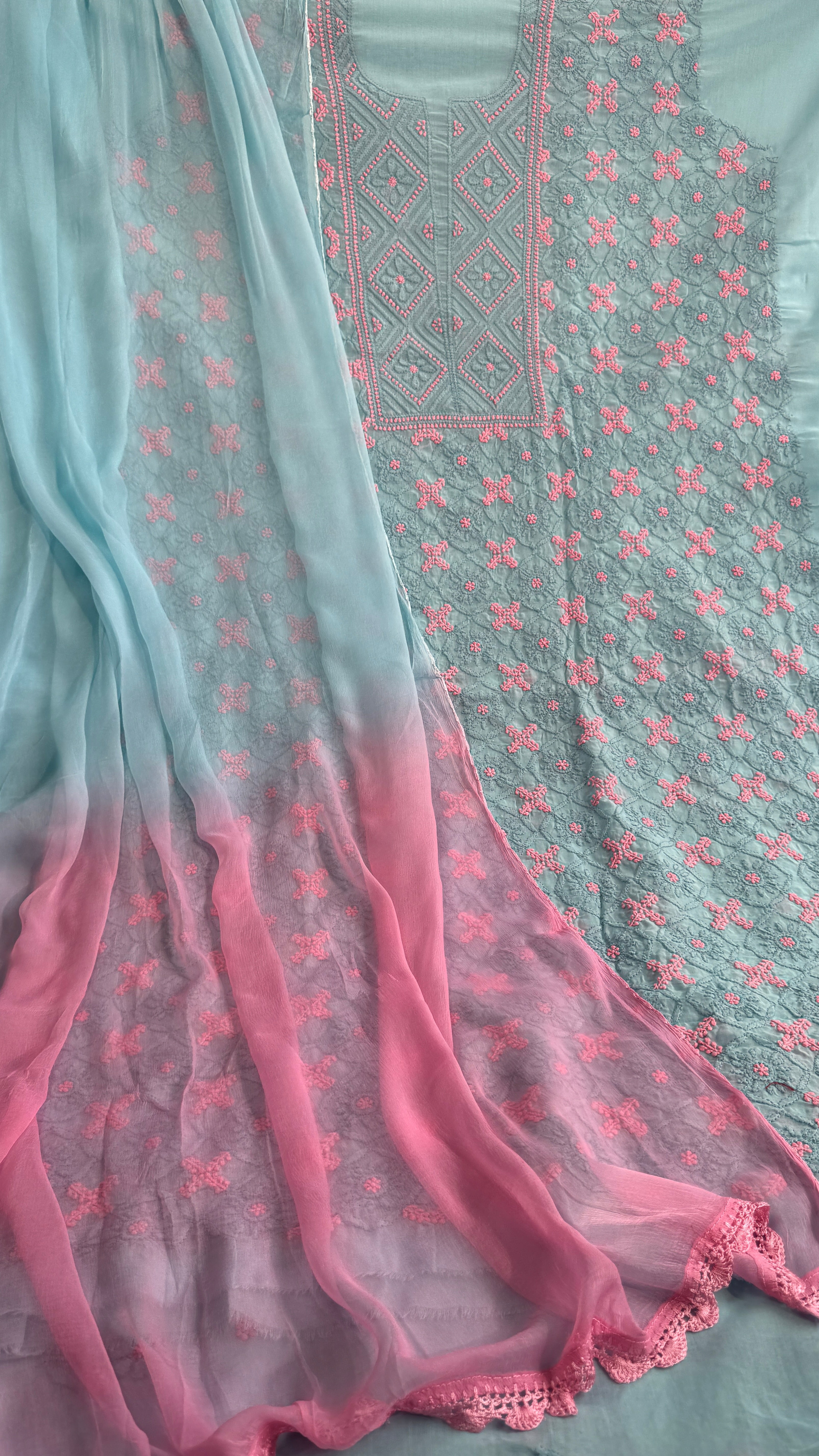 Handcrafted Lucknowi Chikankari Suit Set - Full Jaal - ARIAA CHIKANKARI