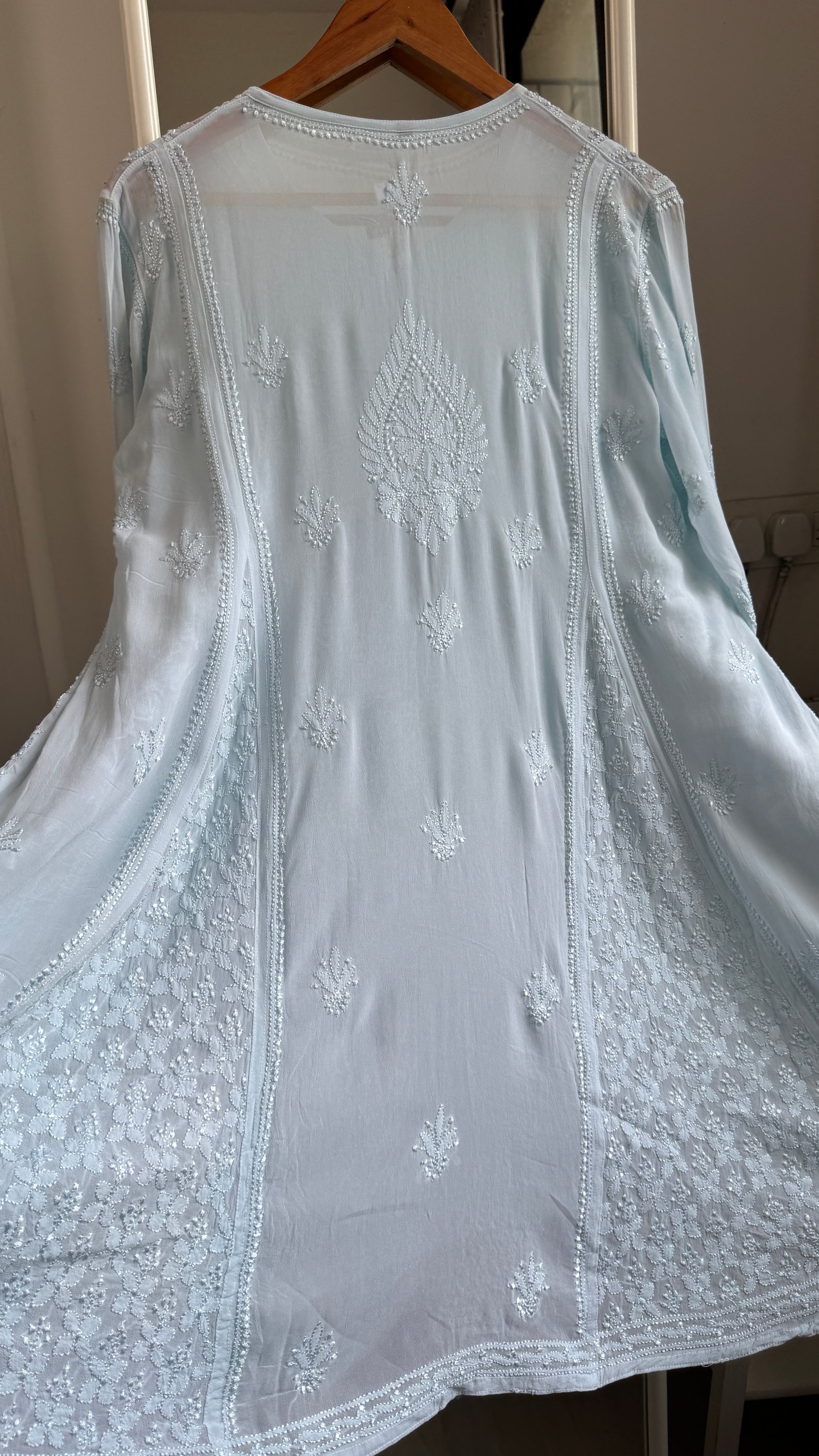 Viscose Chikankari Short Anarkali - Blue - Sahar Collection