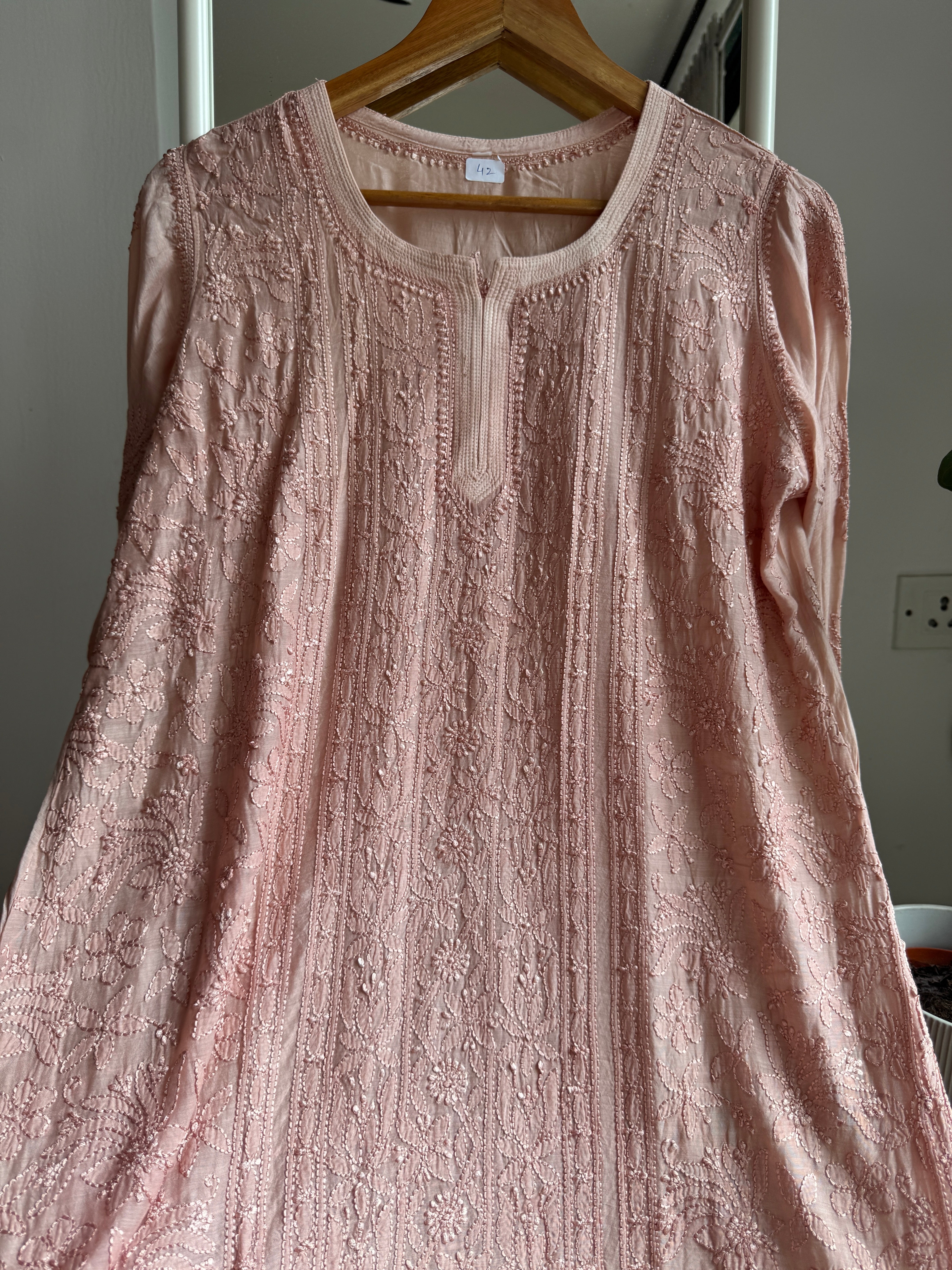 Chikankari Muslin short Top in Nude Pink ARIAA CHIKANKARI 