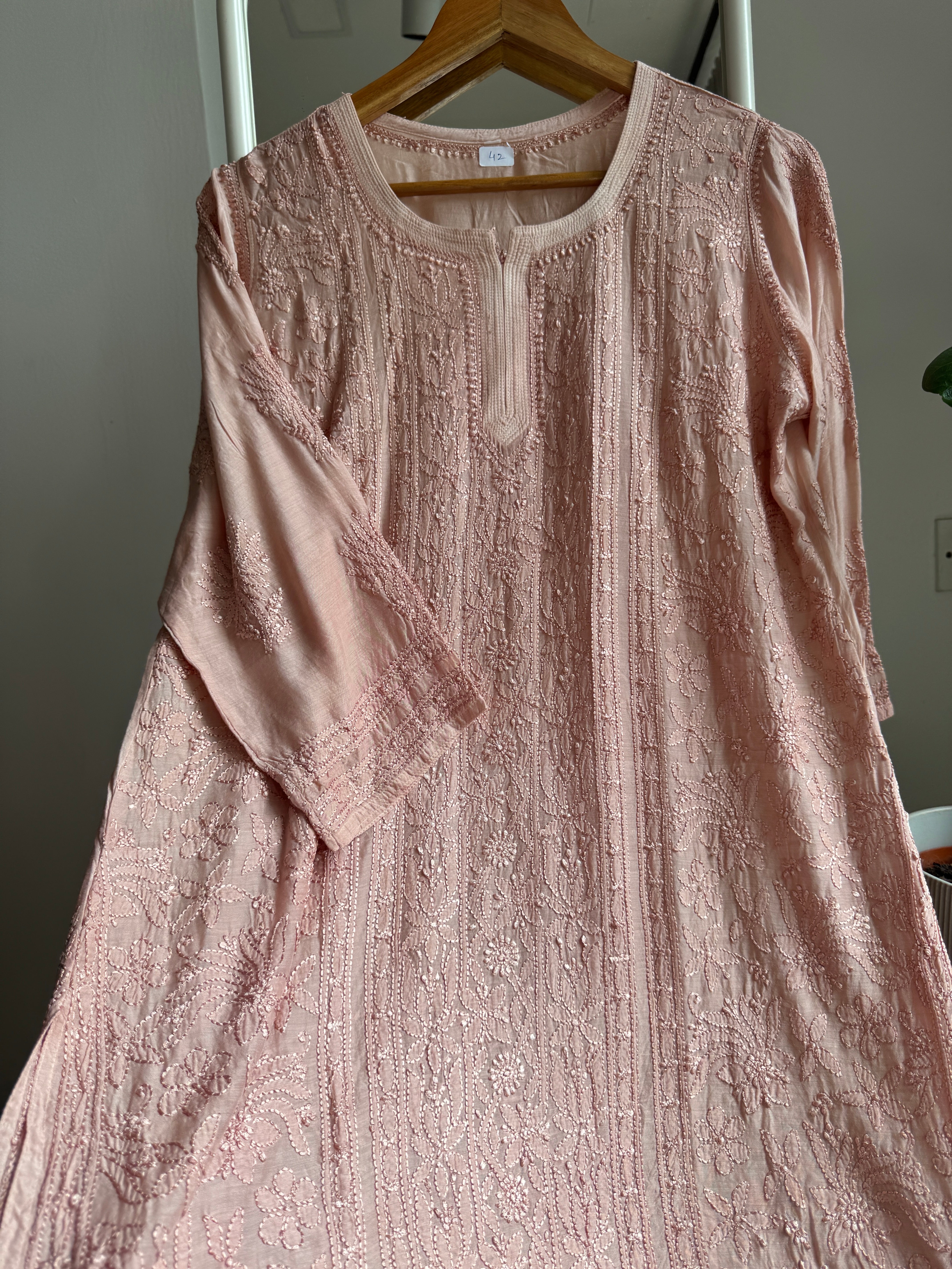Chikankari Muslin short Top in Nude Pink ARIAA CHIKANKARI 