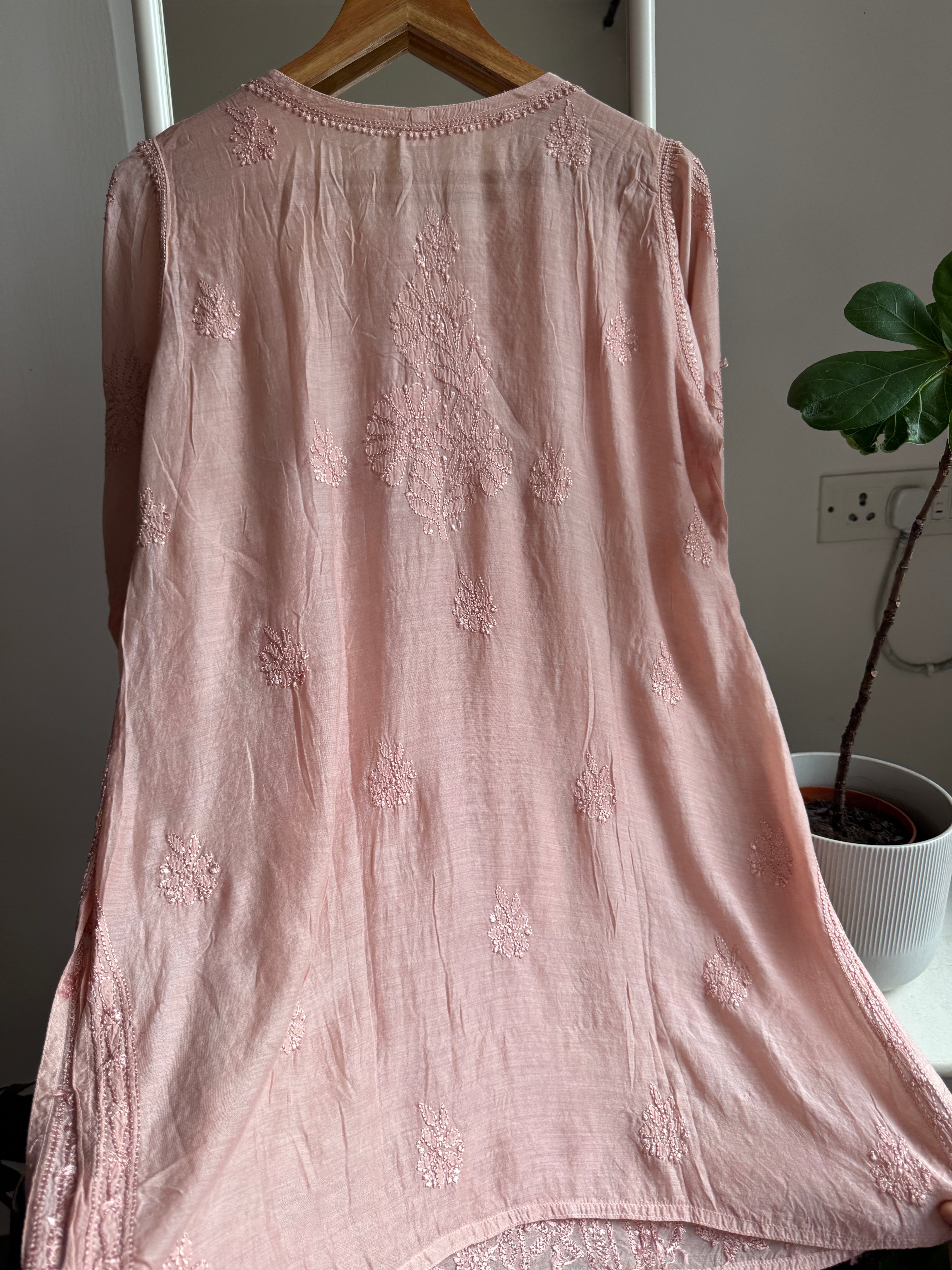 Chikankari Muslin short Top in Nude Pink ARIAA CHIKANKARI 