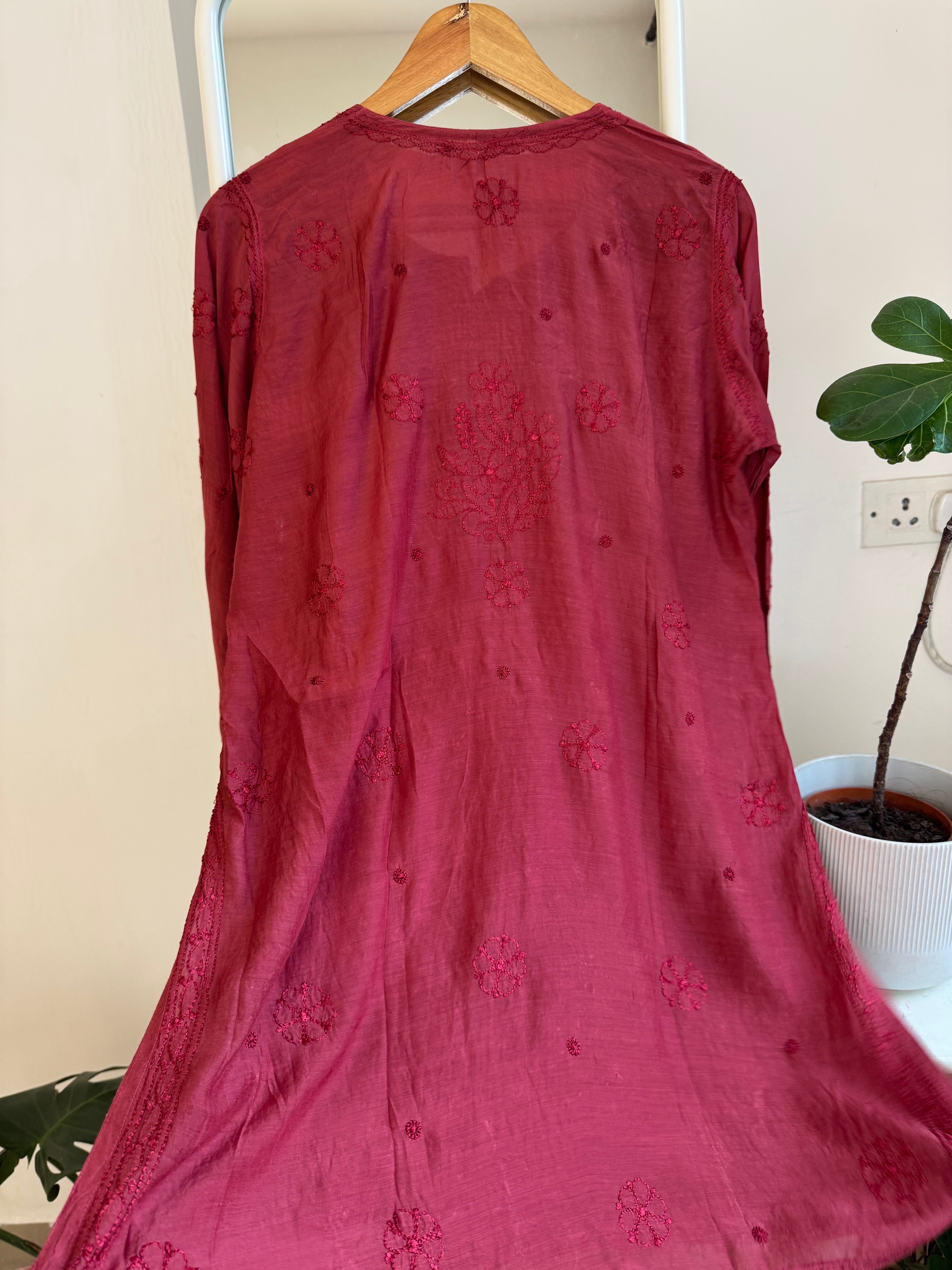 Chikankari Muslin short Top in Maroon ARIAA CHIKANKARI 