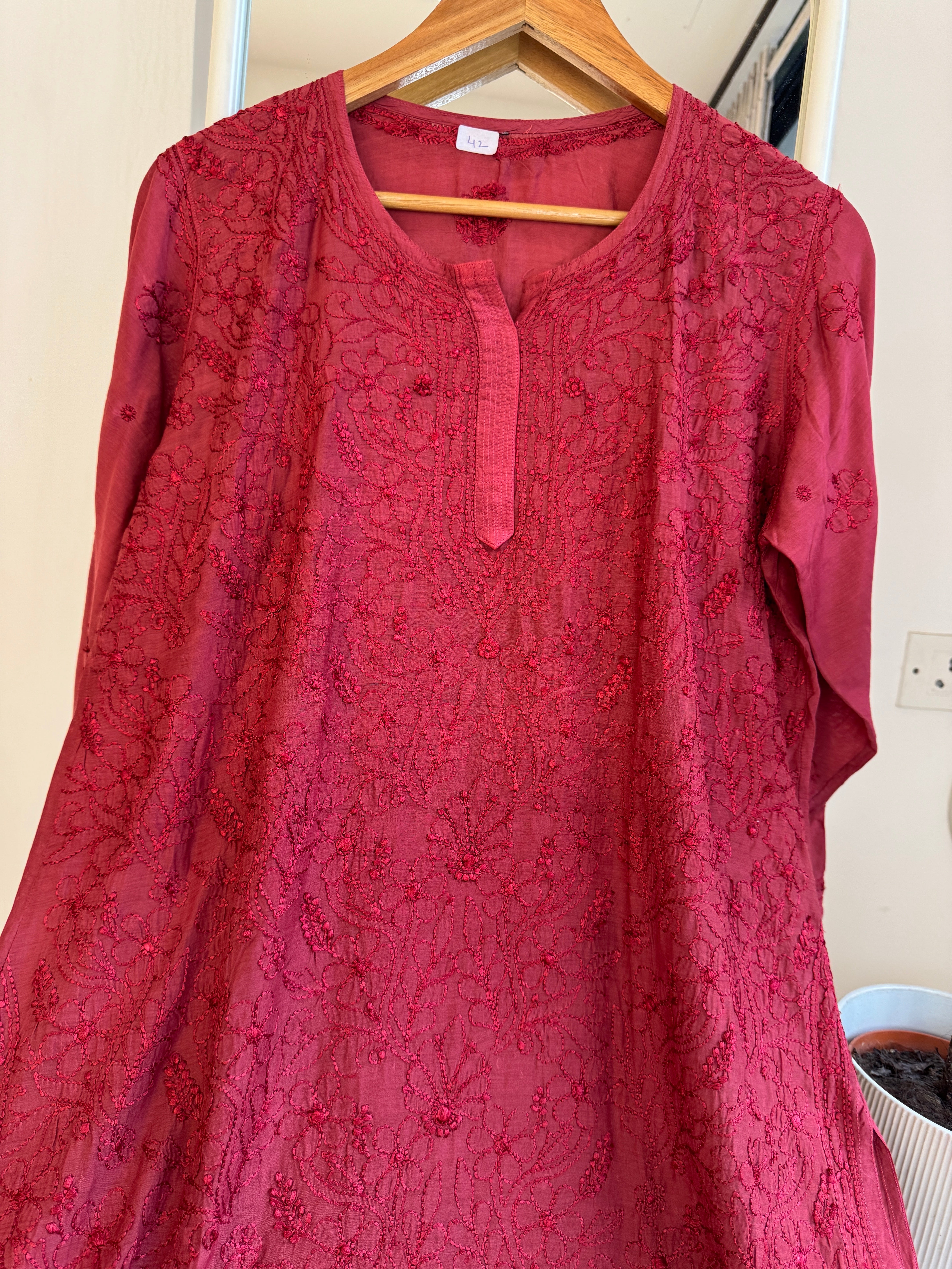 Chikankari Muslin short Top in Maroon ARIAA CHIKANKARI 