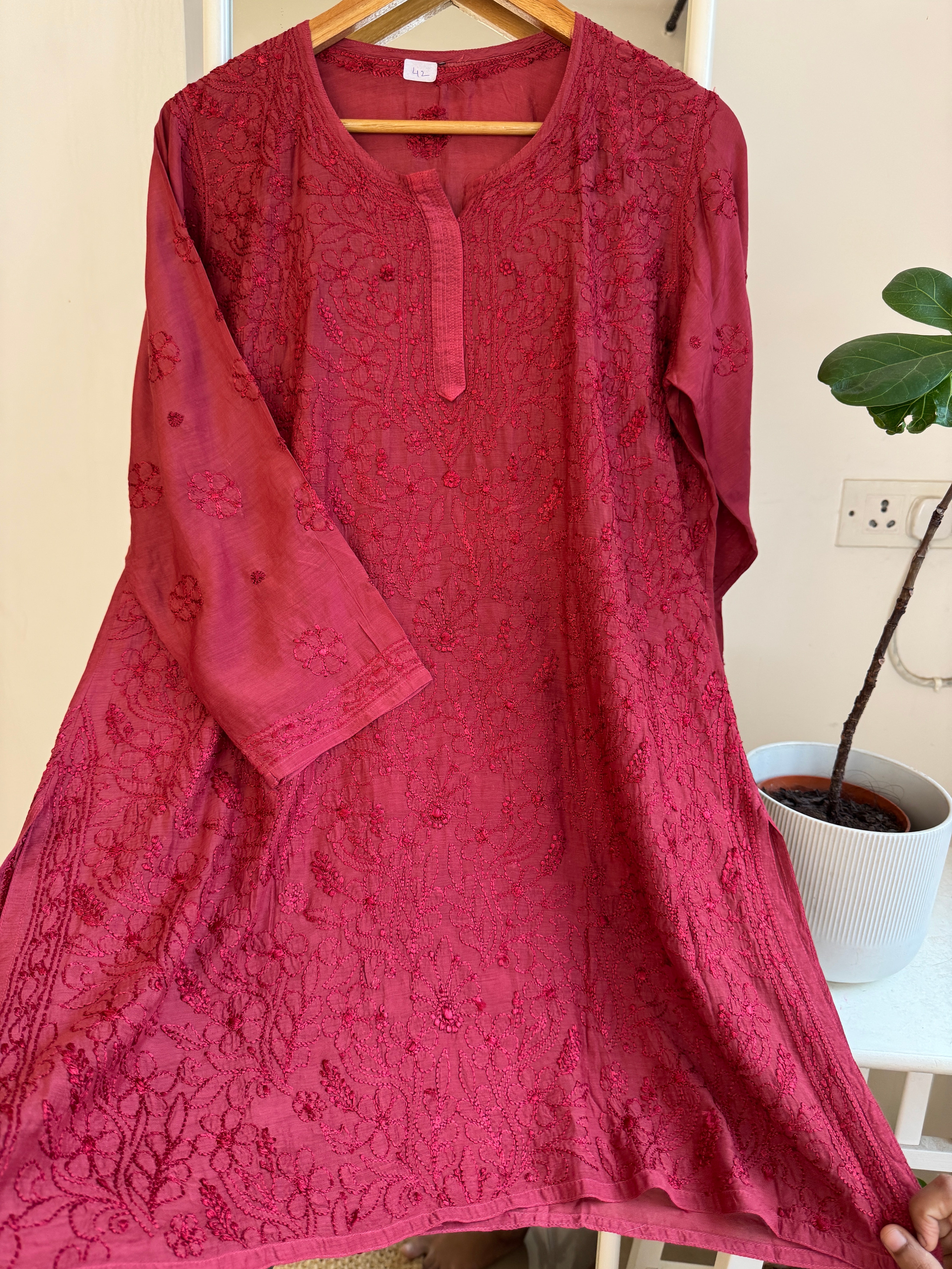 Chikankari Muslin short Top in Maroon ARIAA CHIKANKARI 