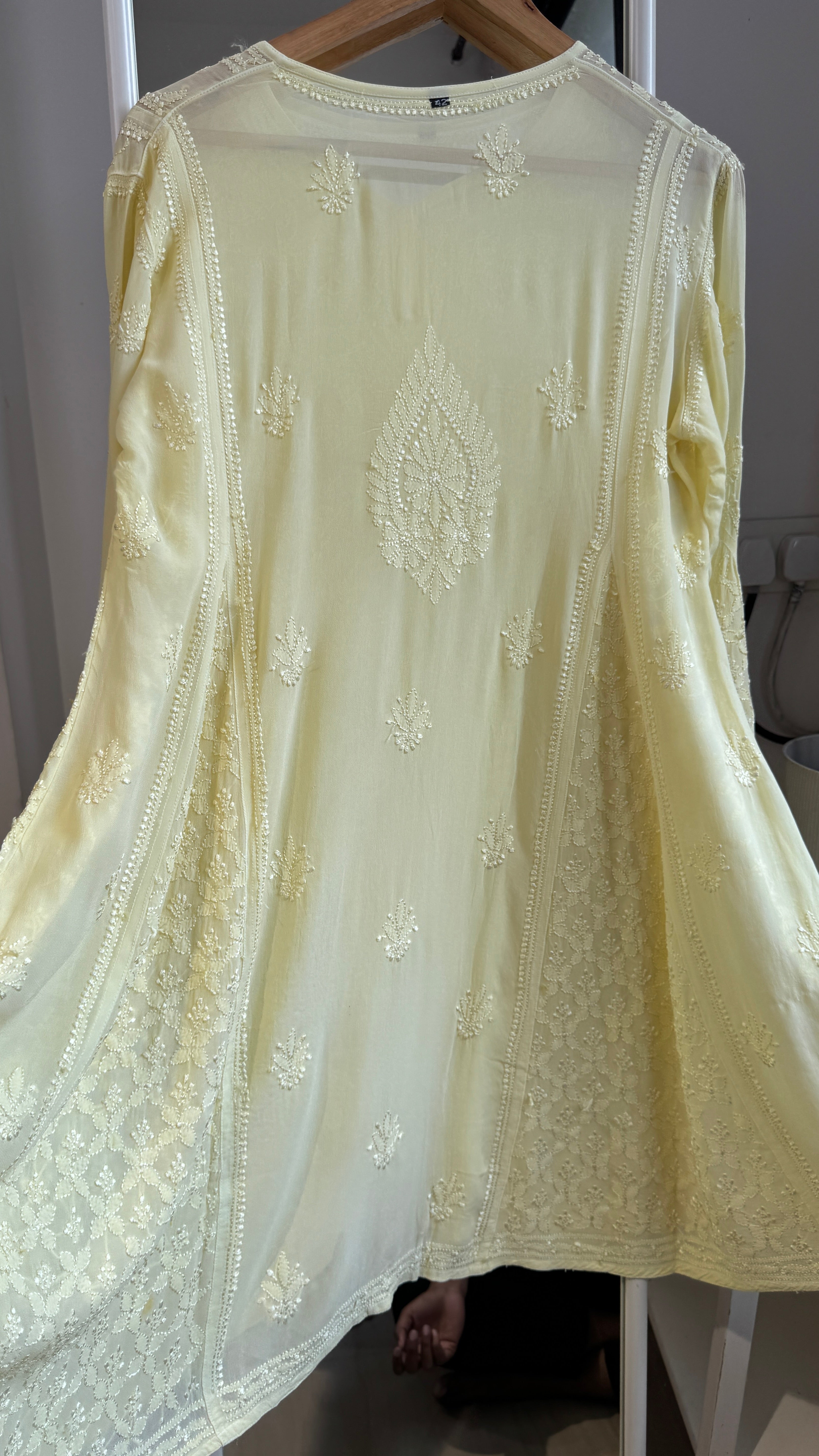 Viscose Chikankari Short Anarkali - Lemon Yellow  - Sahar Collection