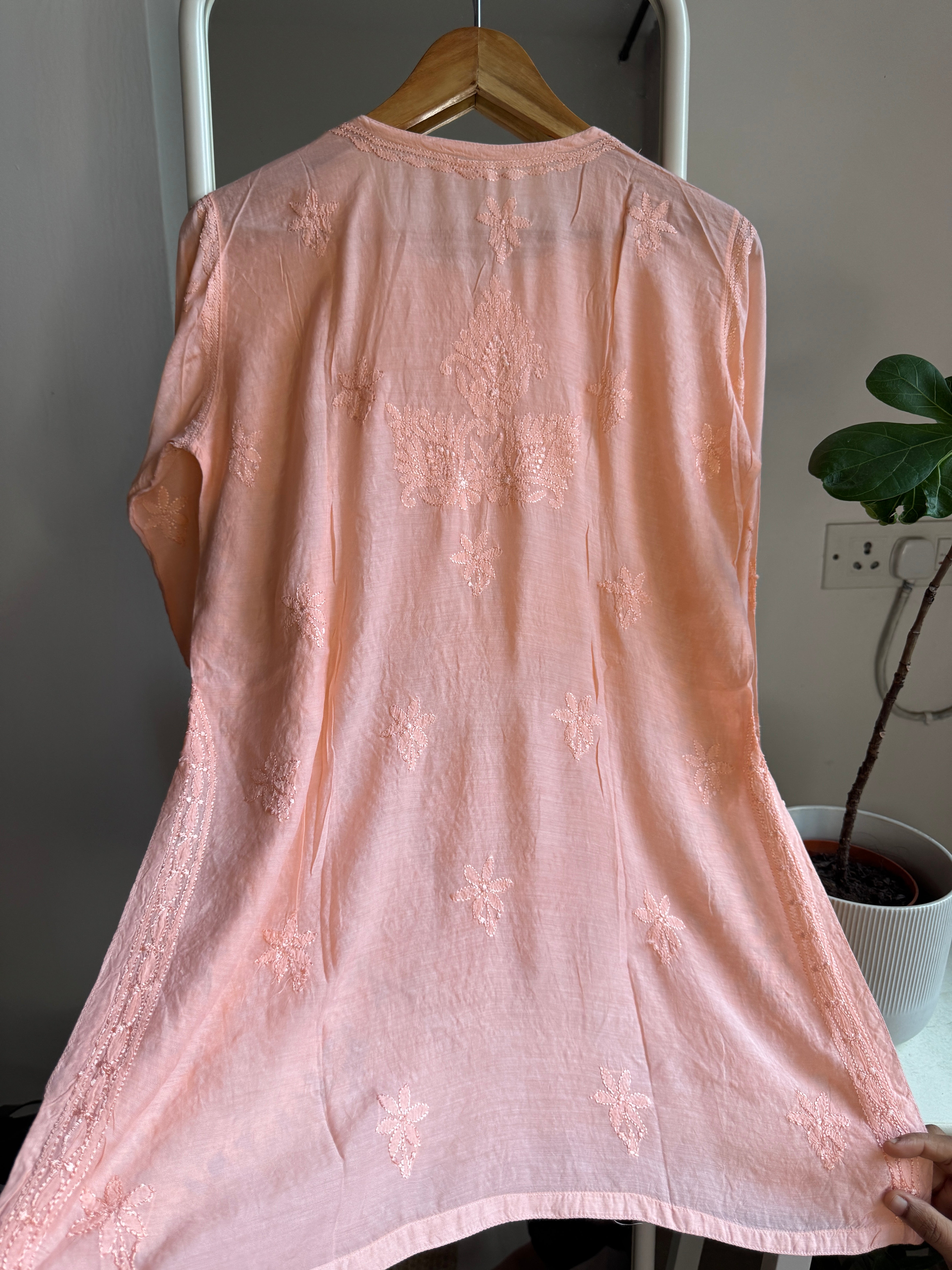 Chikankari Muslin short Top in Peach ARIAA CHIKANKARI 