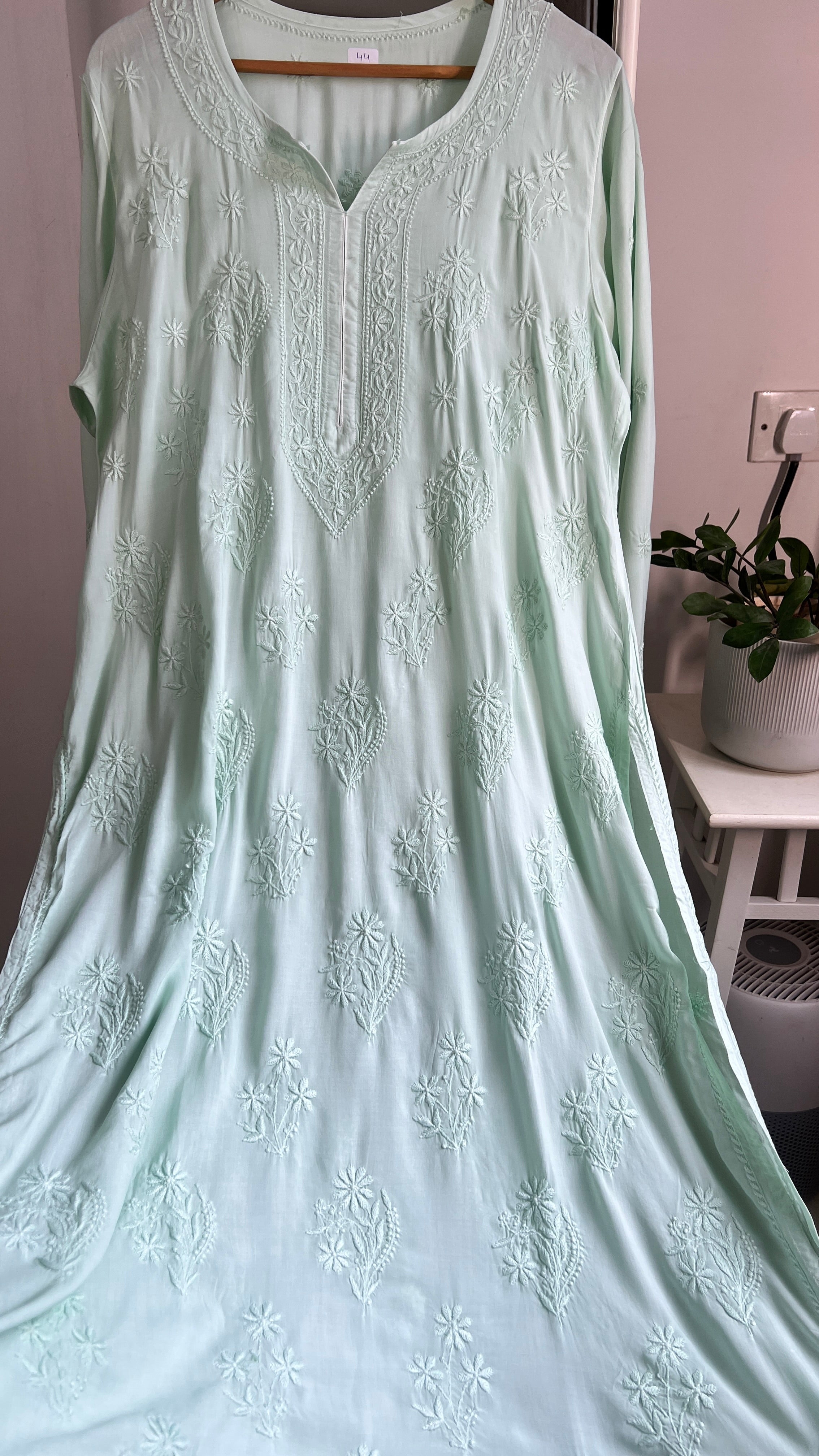 Premium Modal Chikankari Cotton Kurti -Green - Noor Collection