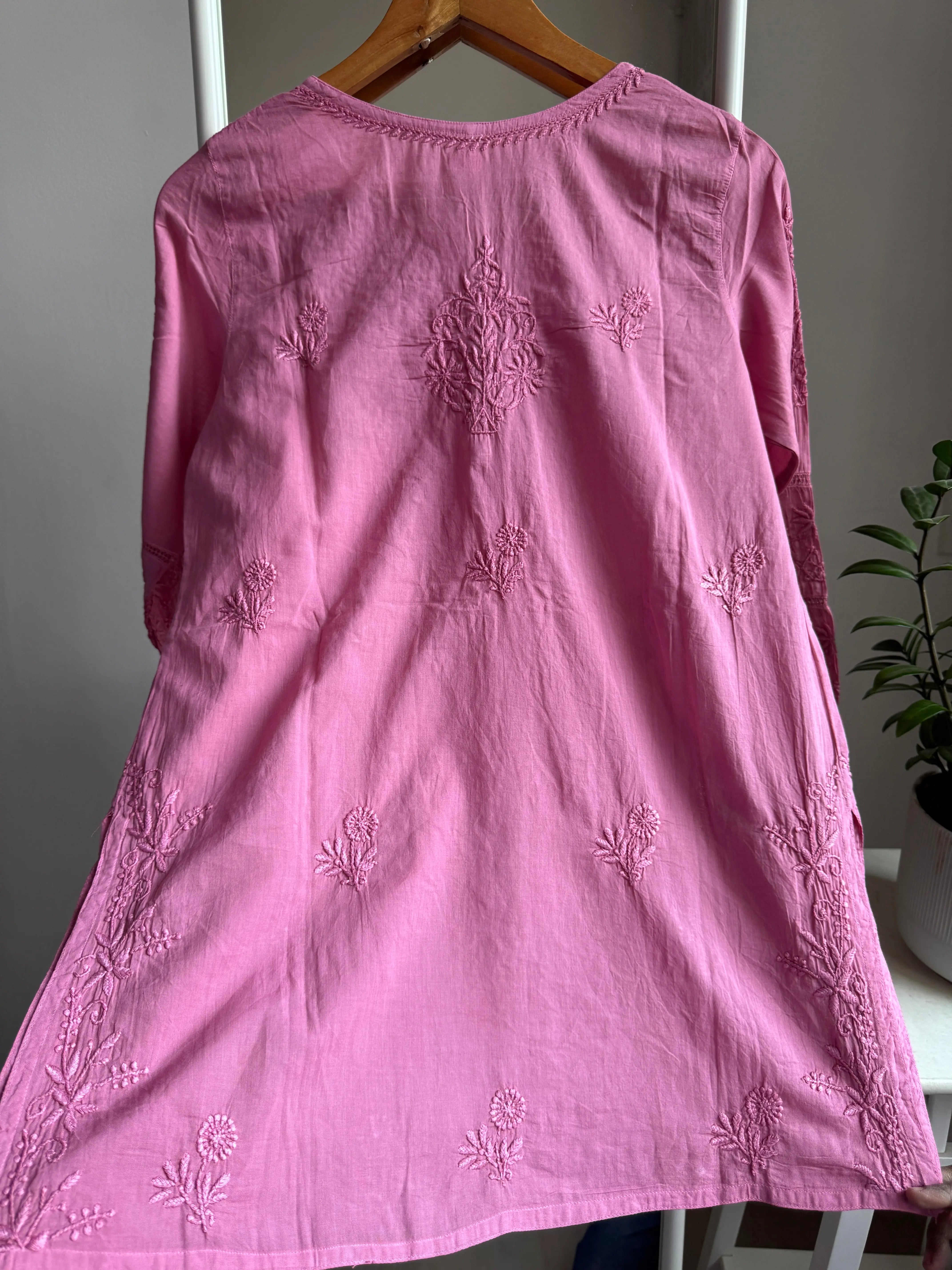 Mul Cotton Chikankari Full sleeves short Top -  Rosewood ARIAA CHIKANKARI 