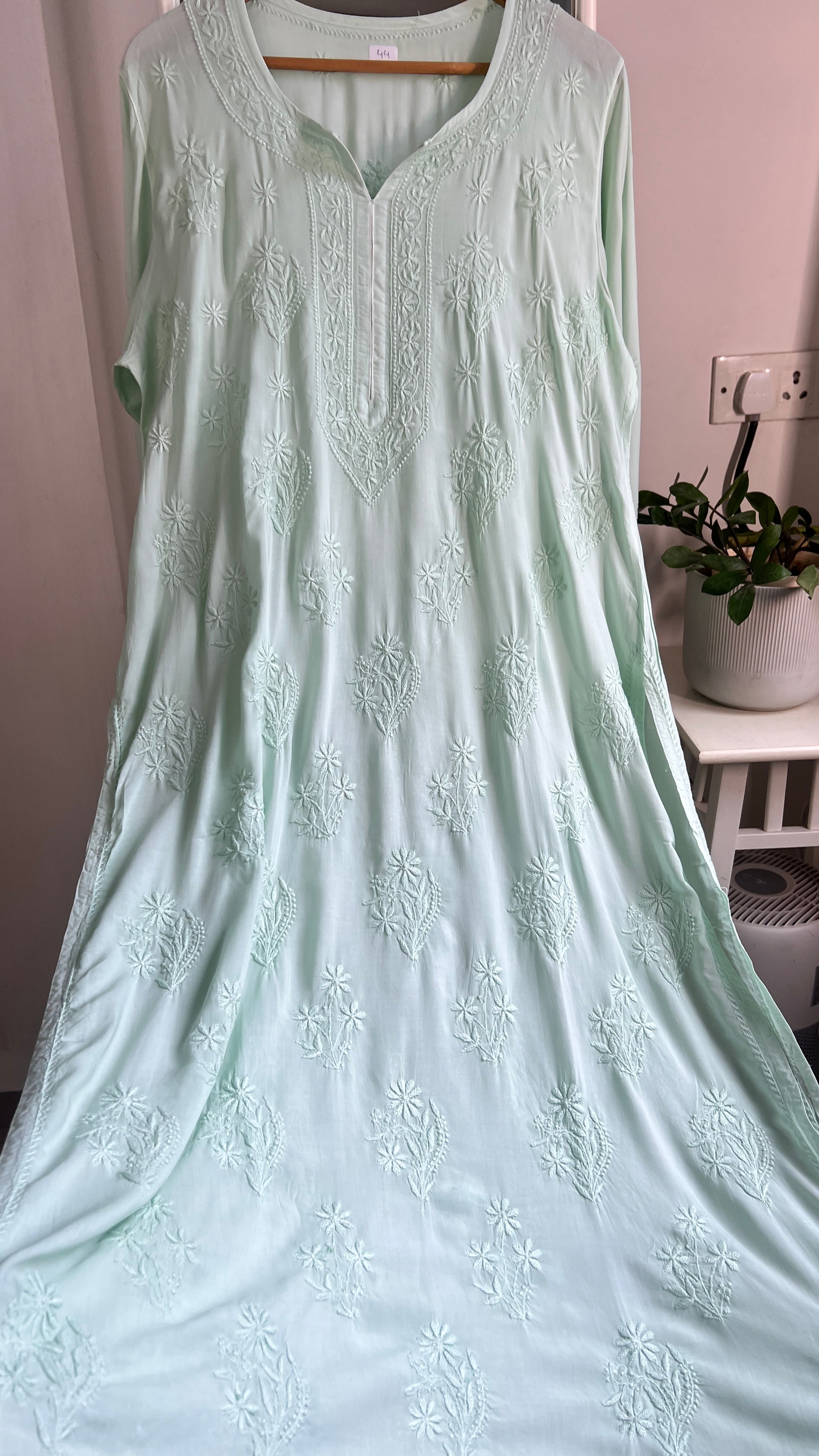 Premium Modal Chikankari Cotton Kurti -Green - Noor Collection