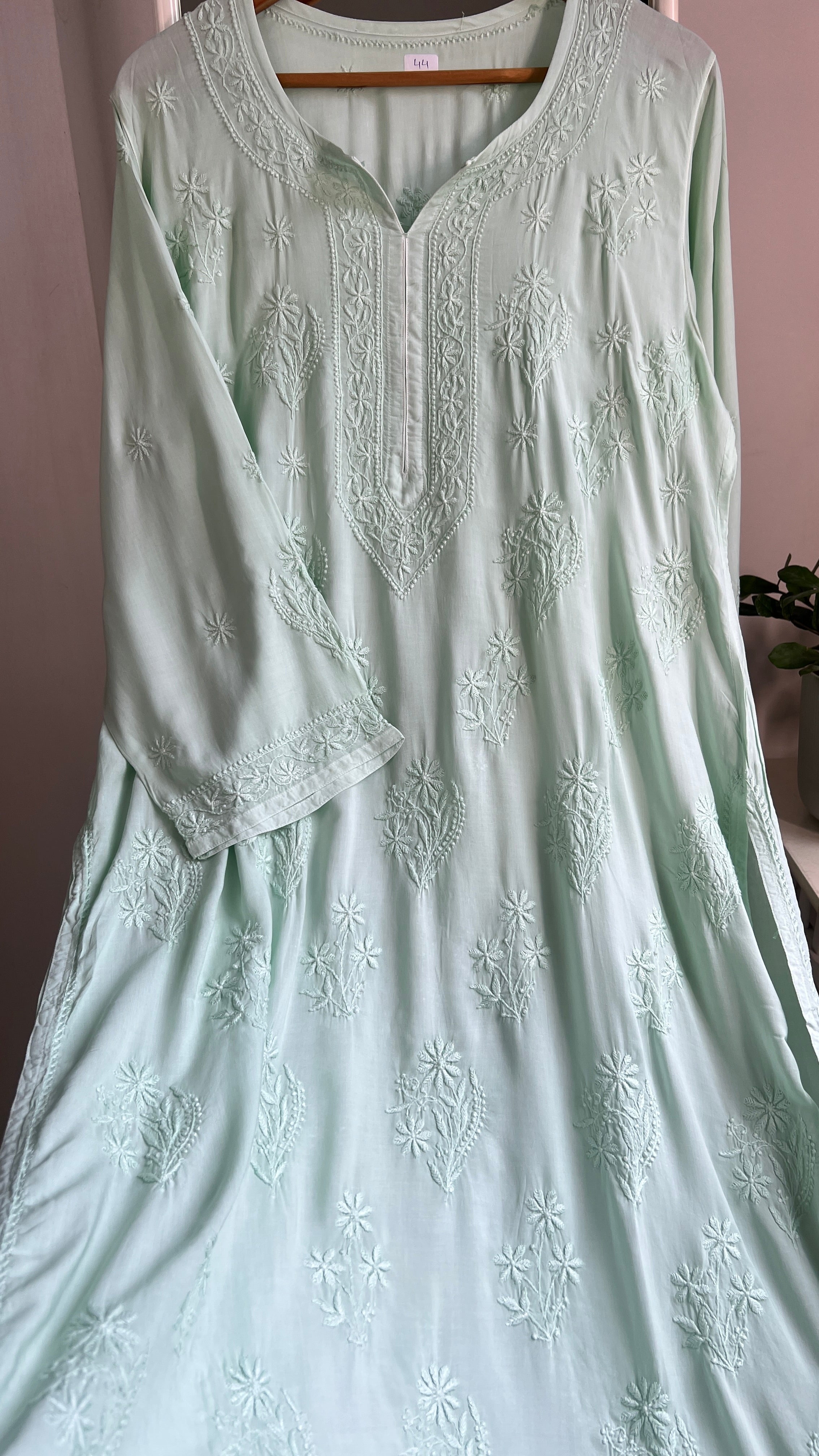 Premium Modal Chikankari Cotton Kurti -Green - Noor Collection