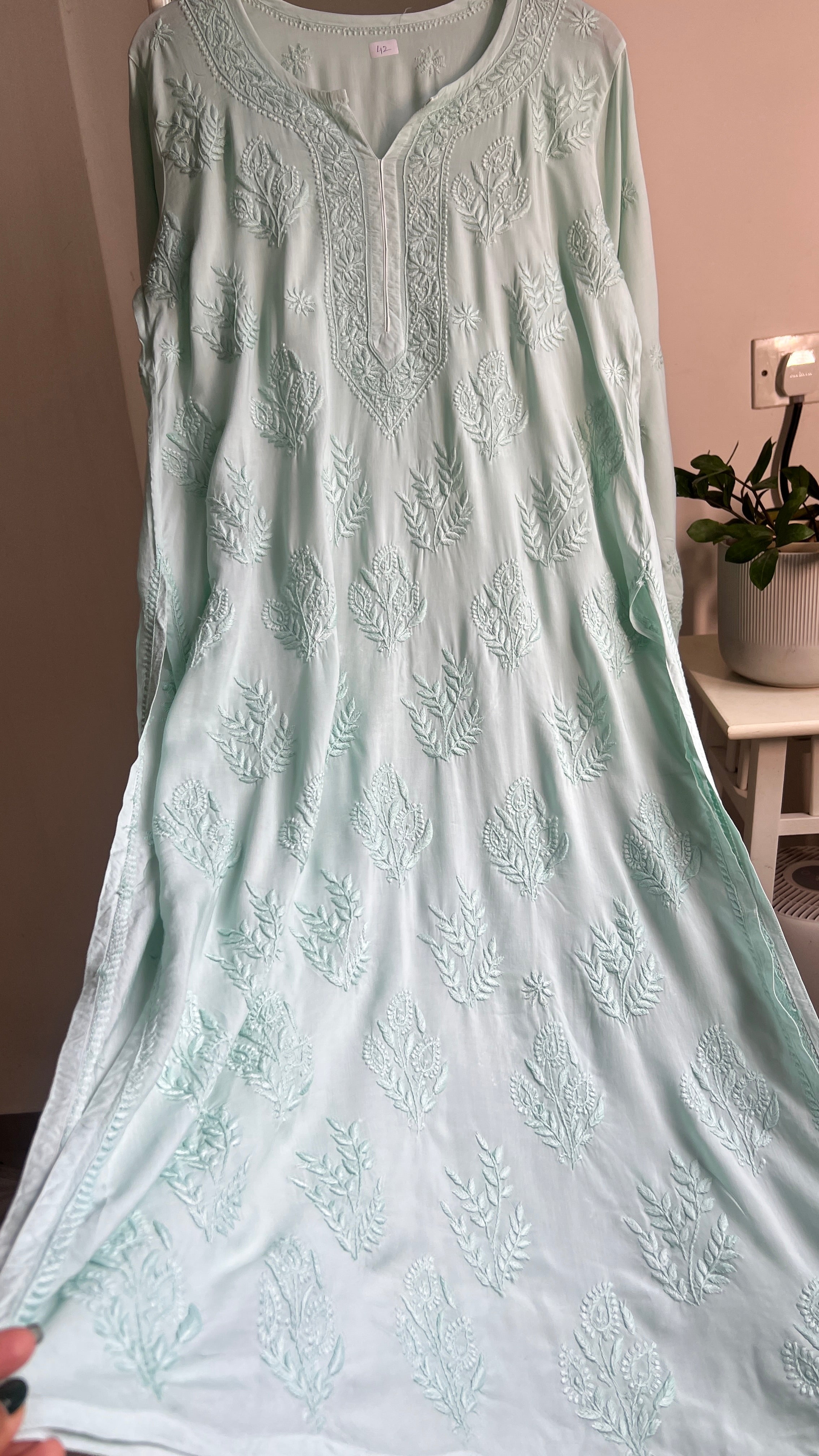 Premium Modal Chikankari Cotton Kurti -Light Green - Noor Collection