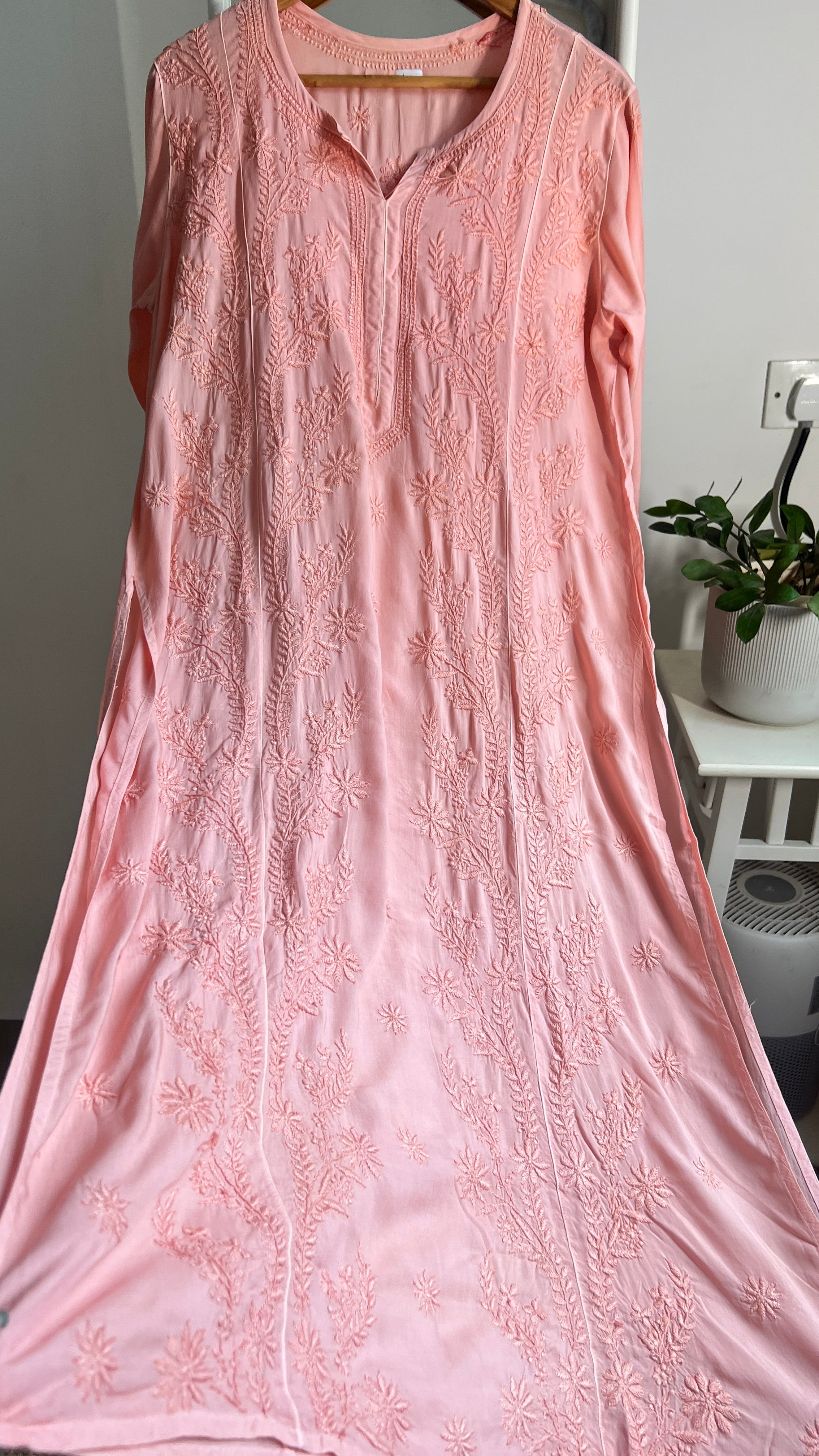 Premium Modal Chikankari Cotton Kurti - Carrot Peach - Noor Collection