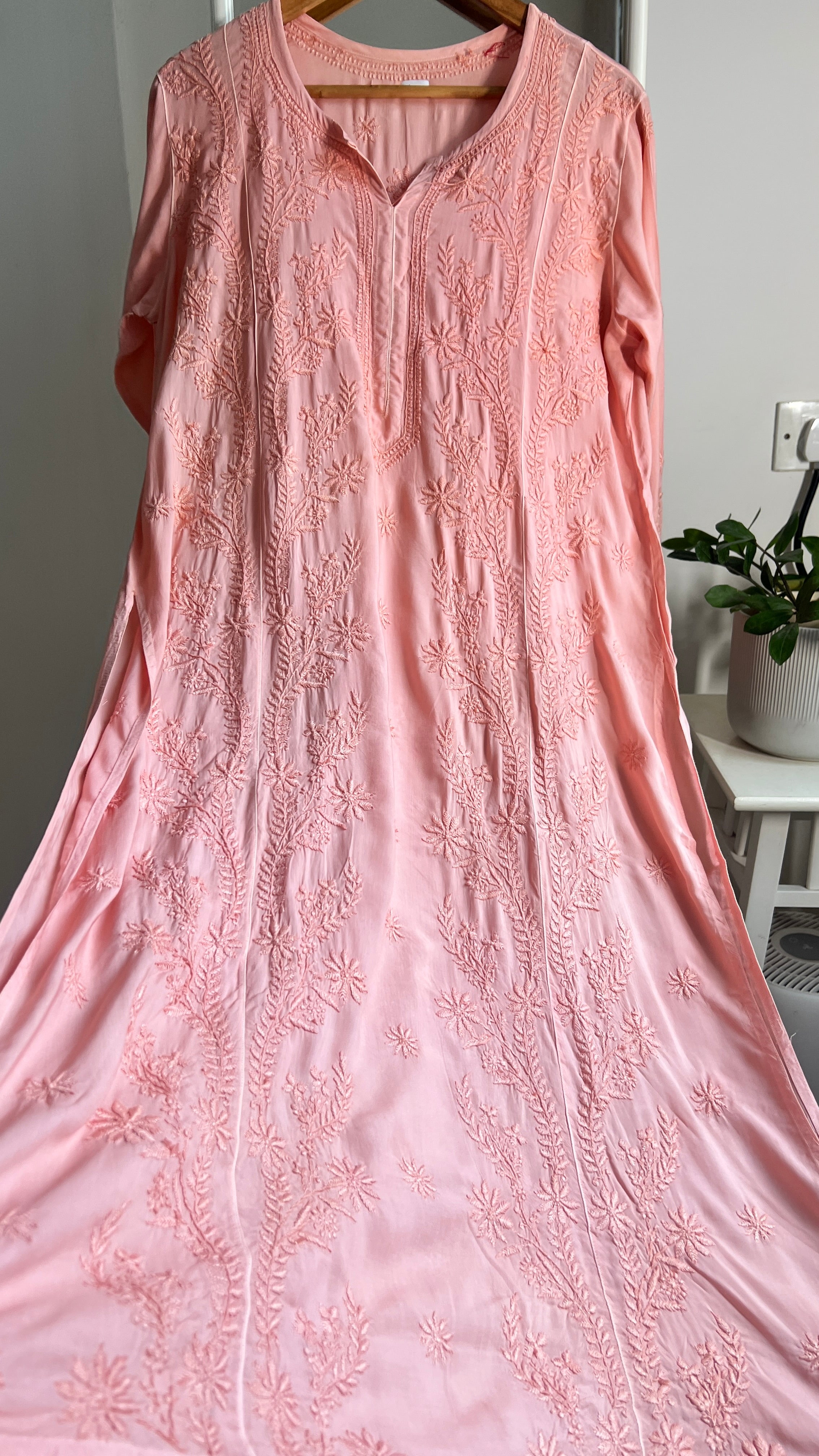 Premium Modal Chikankari Cotton Kurti - Carrot Peach - Noor Collection