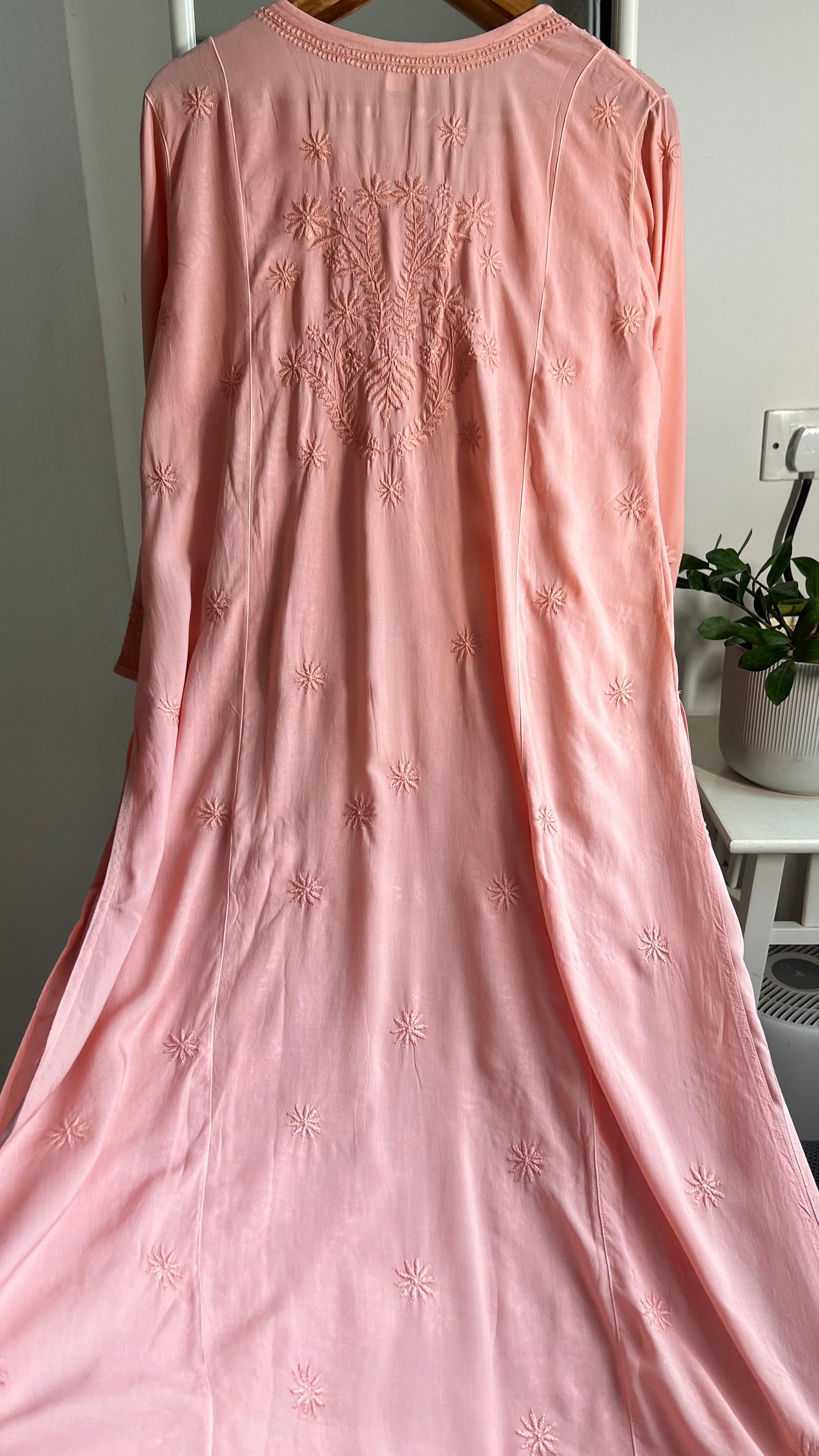 Premium Modal Chikankari Cotton Kurti - Carrot Peach - Noor Collection