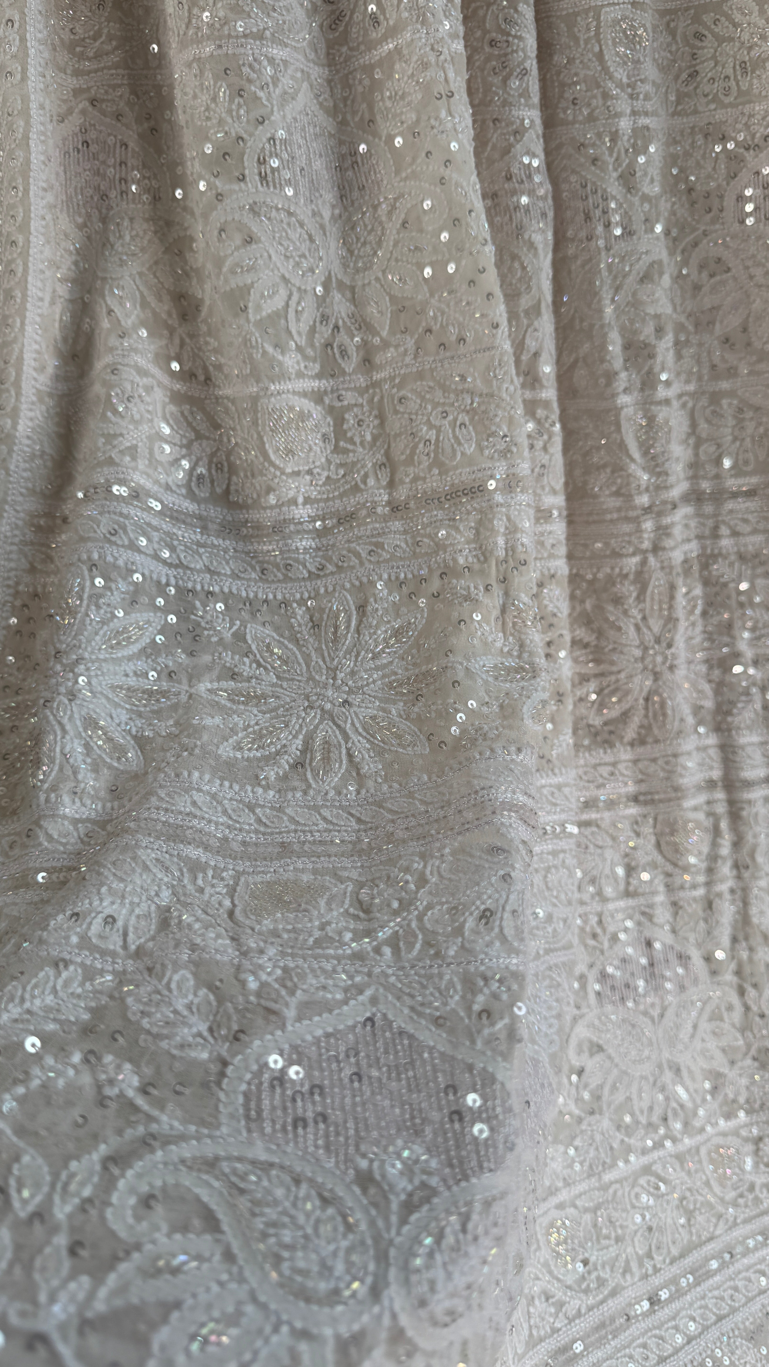Pure Georgette Lucknow Chikankari Saree - white - Rooh Collection