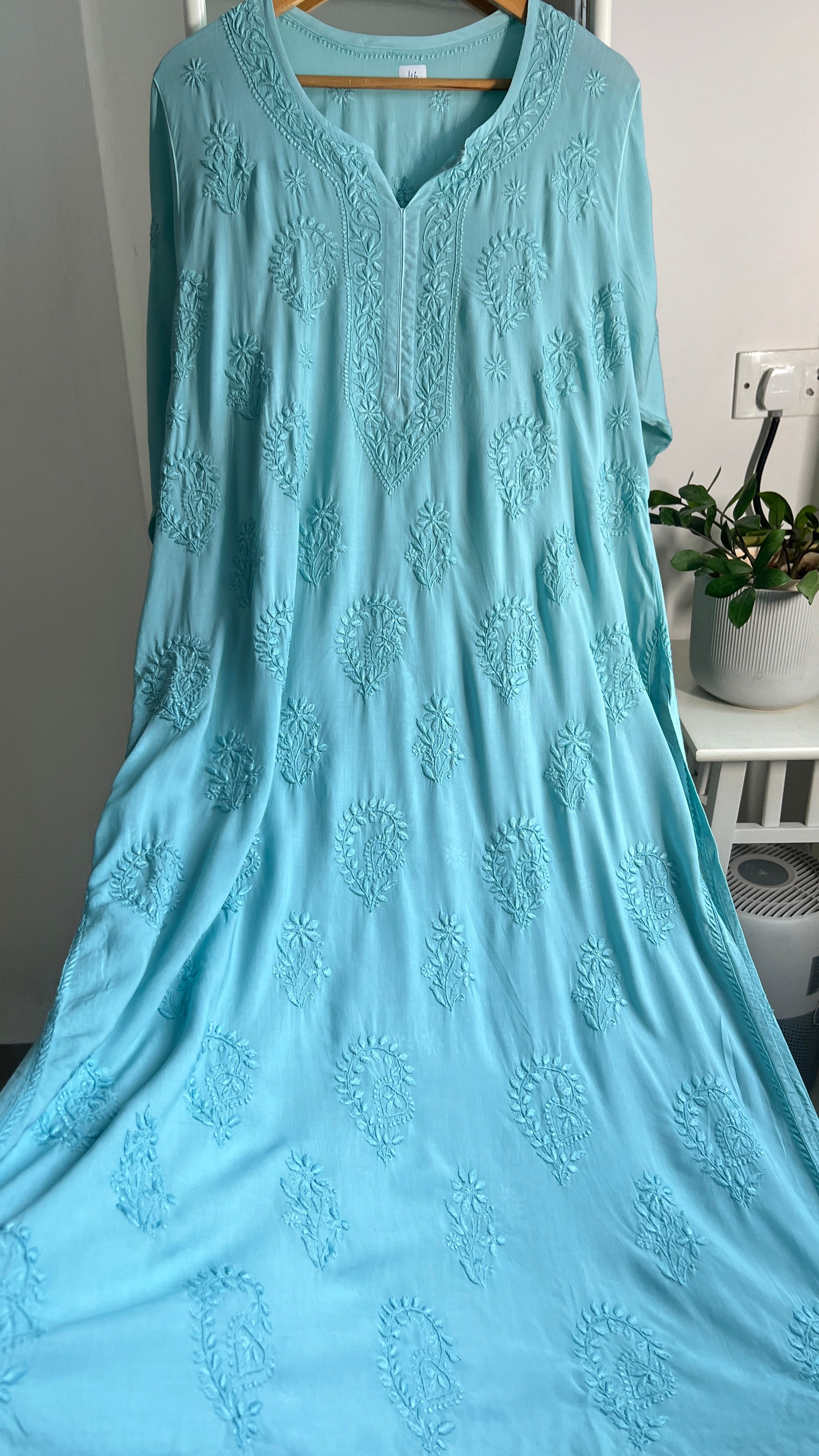 Premium Modal Chikankari Cotton Kurti -Tiffany Green- Noor Collection