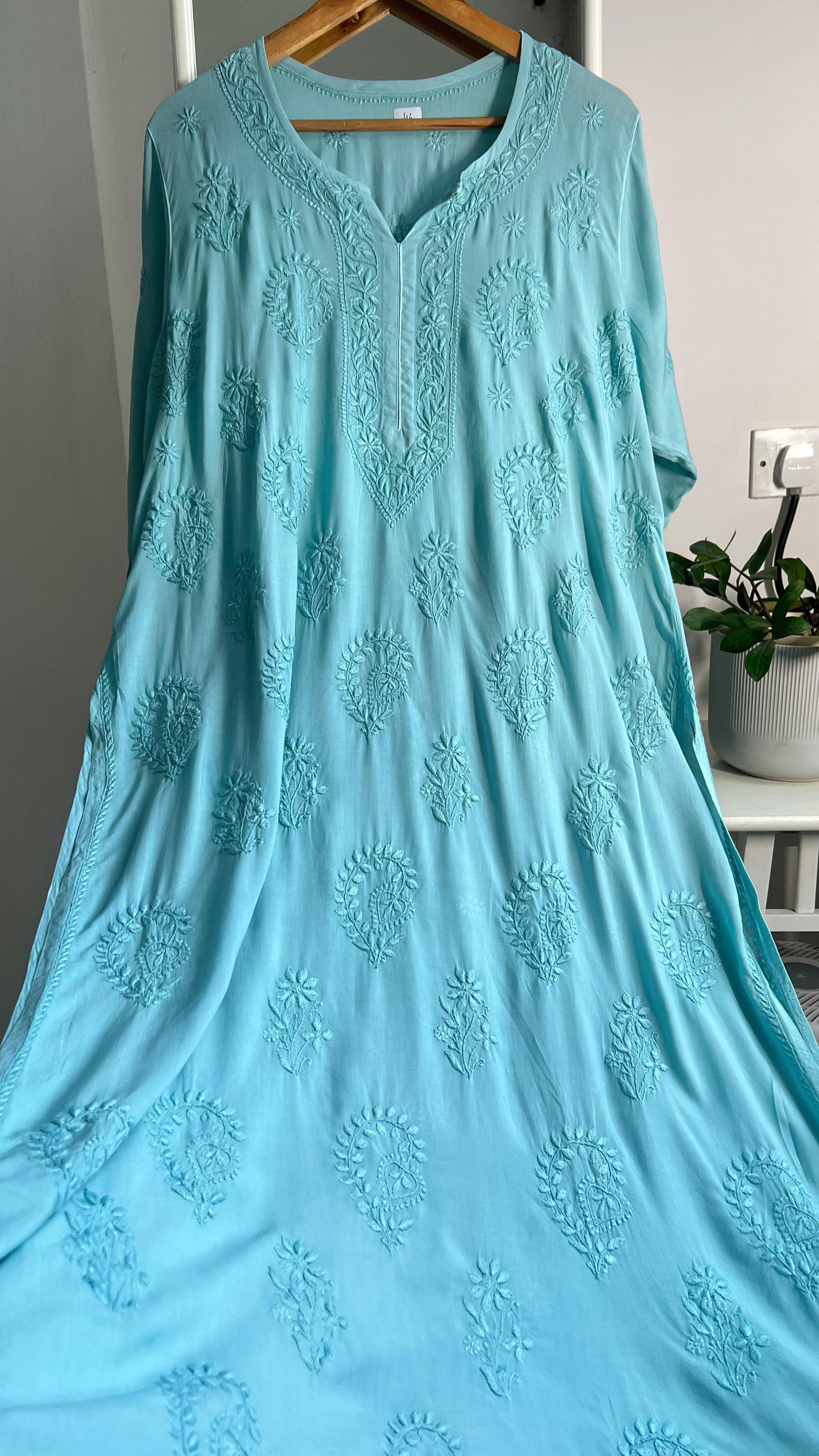 Premium Modal Chikankari Cotton Kurti -Tiffany Green- Noor Collection