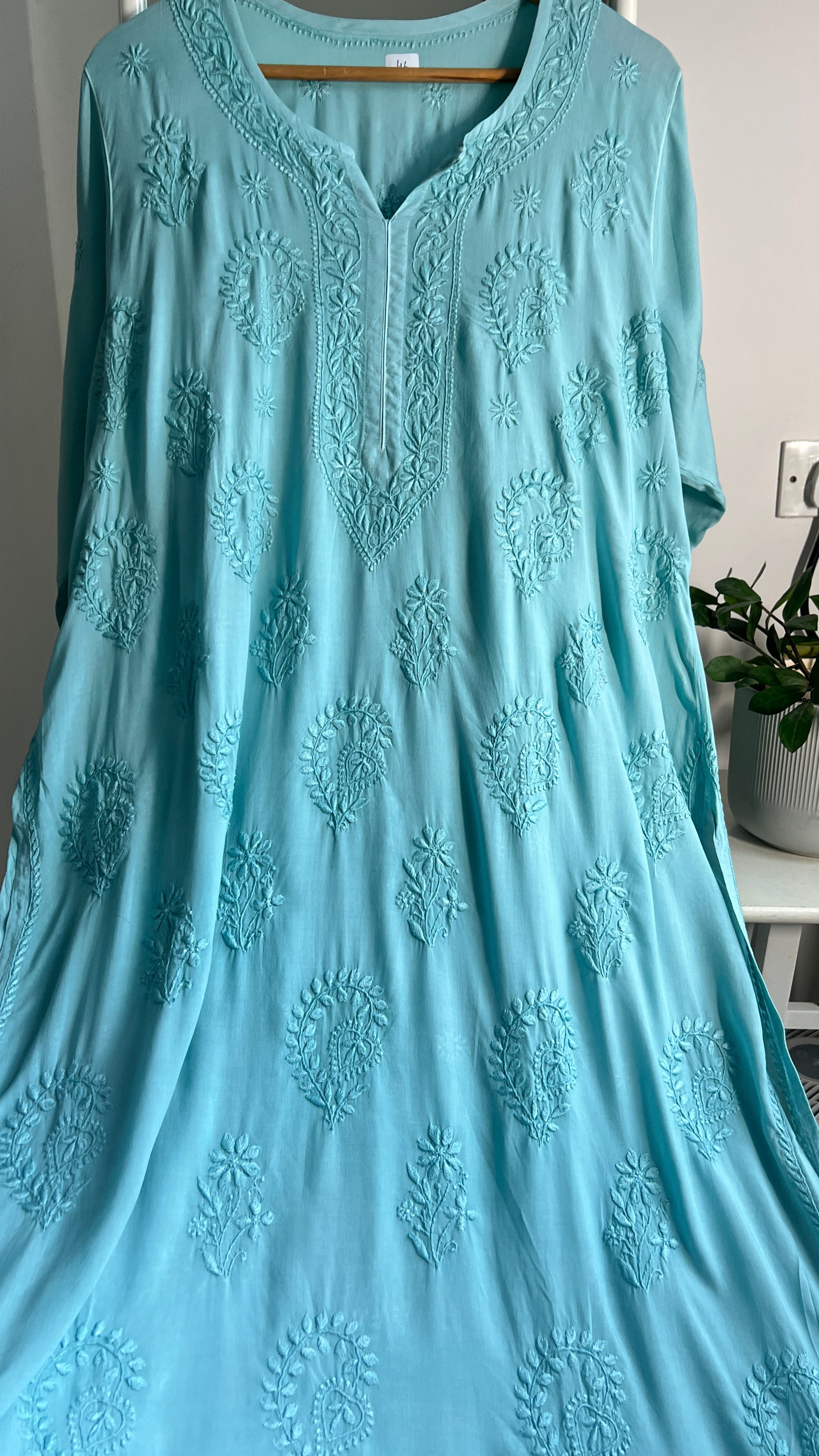 Premium Modal Chikankari Cotton Kurti -Tiffany Green- Noor Collection