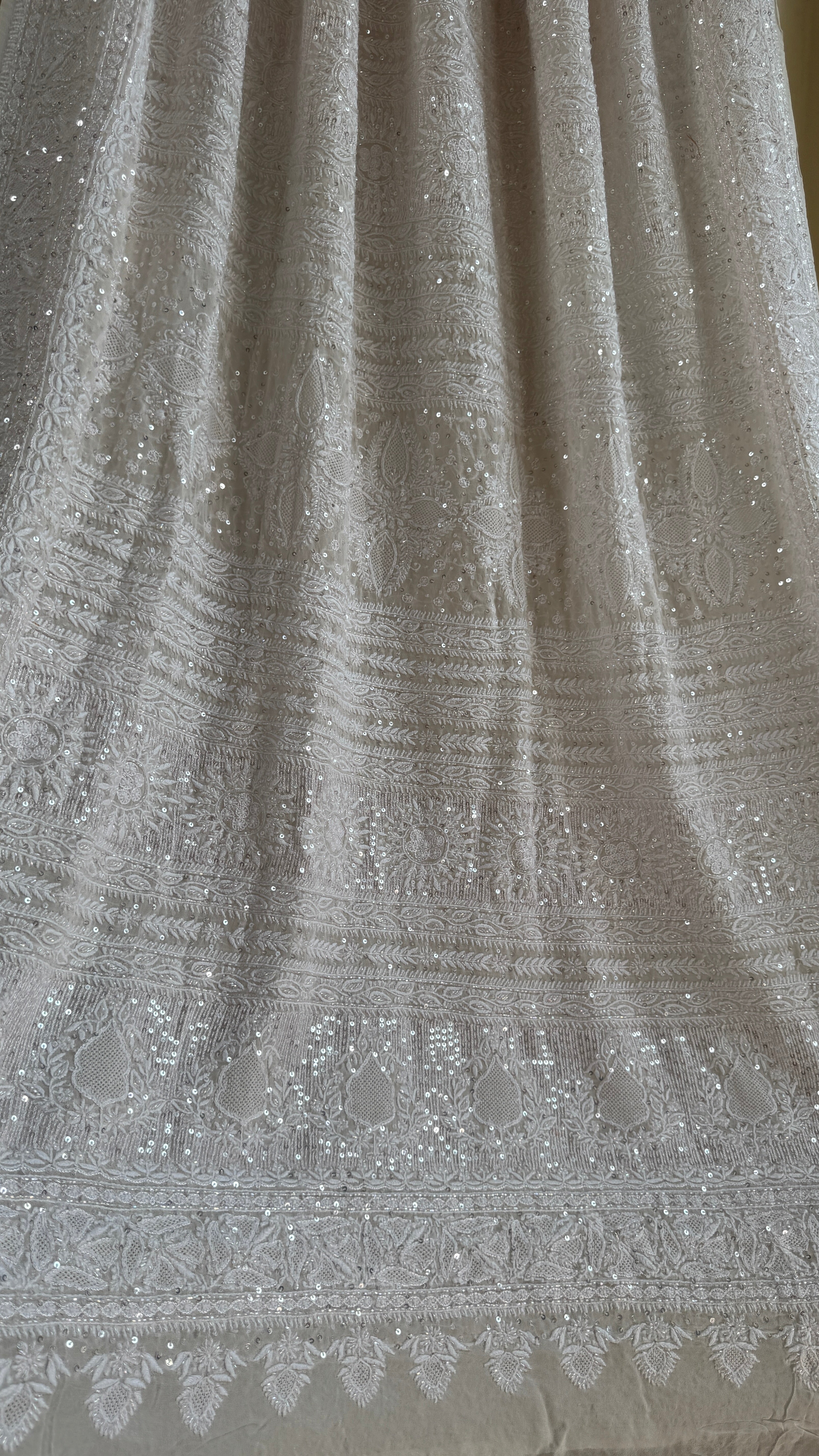 Pure Georgette Lucknow Chikankari Saree -White - Rooh Collection