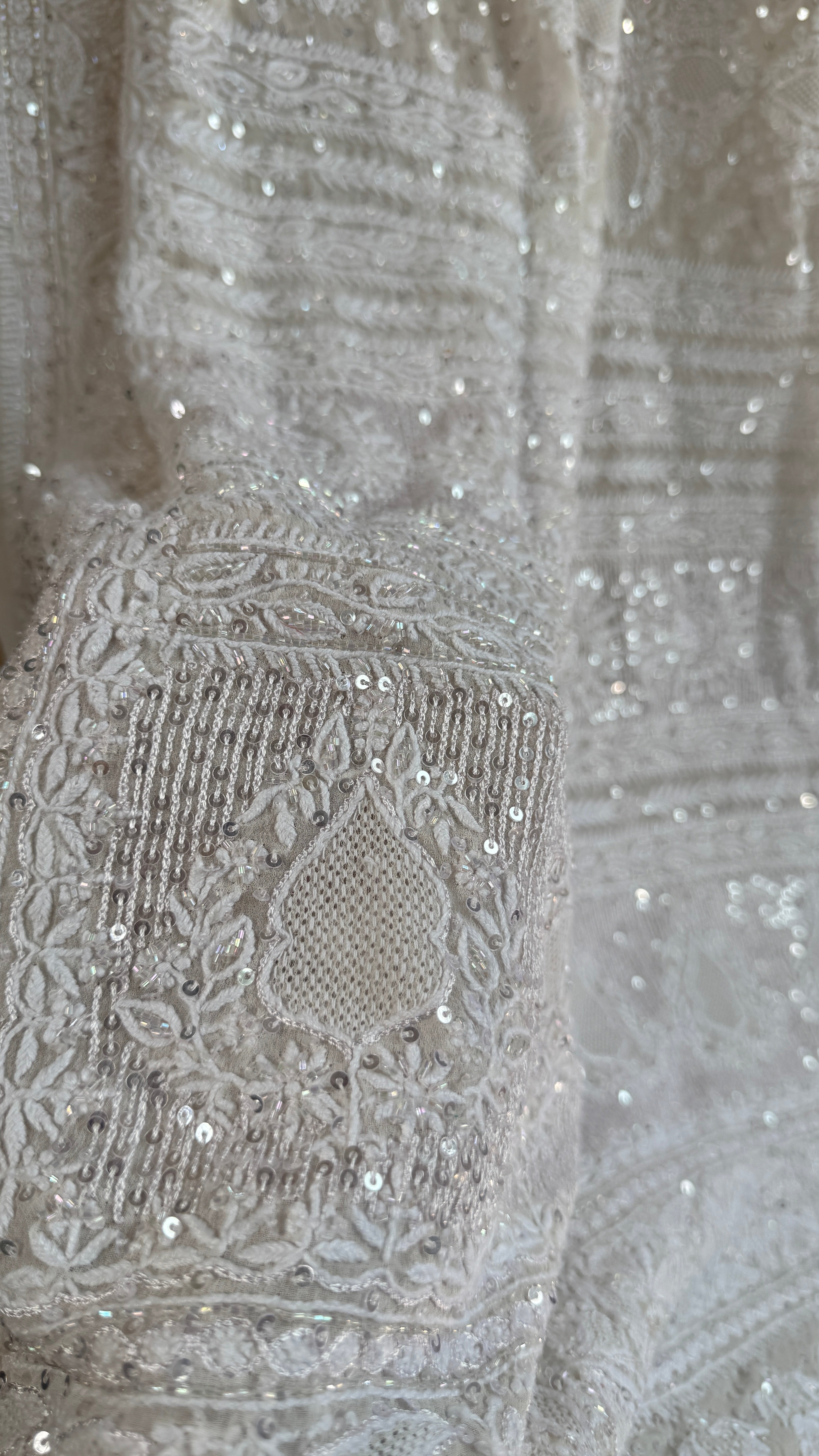 Pure Georgette Lucknow Chikankari Saree -White - Rooh Collection