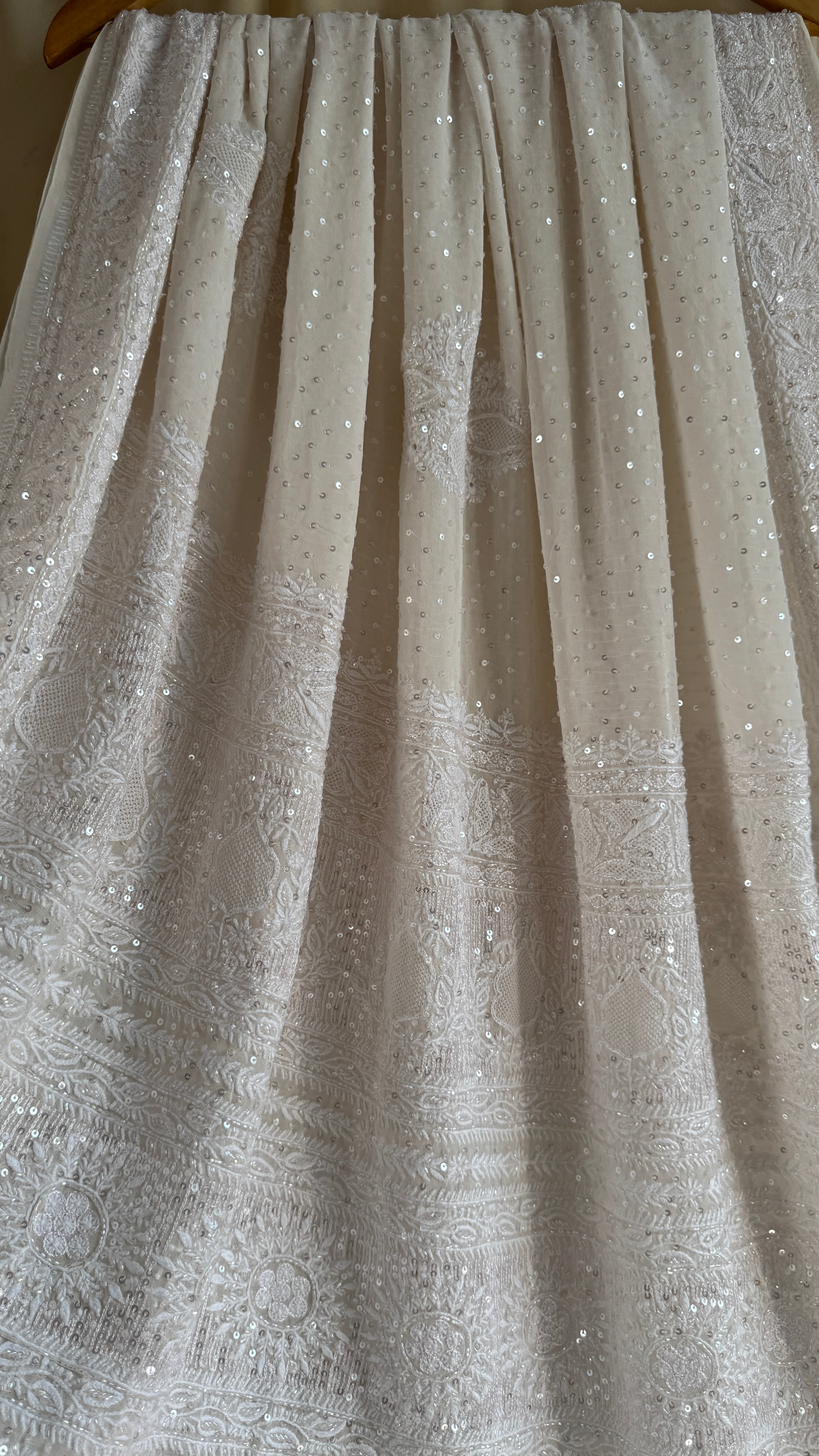 Pure Georgette Lucknow Chikankari Saree -White - Rooh Collection