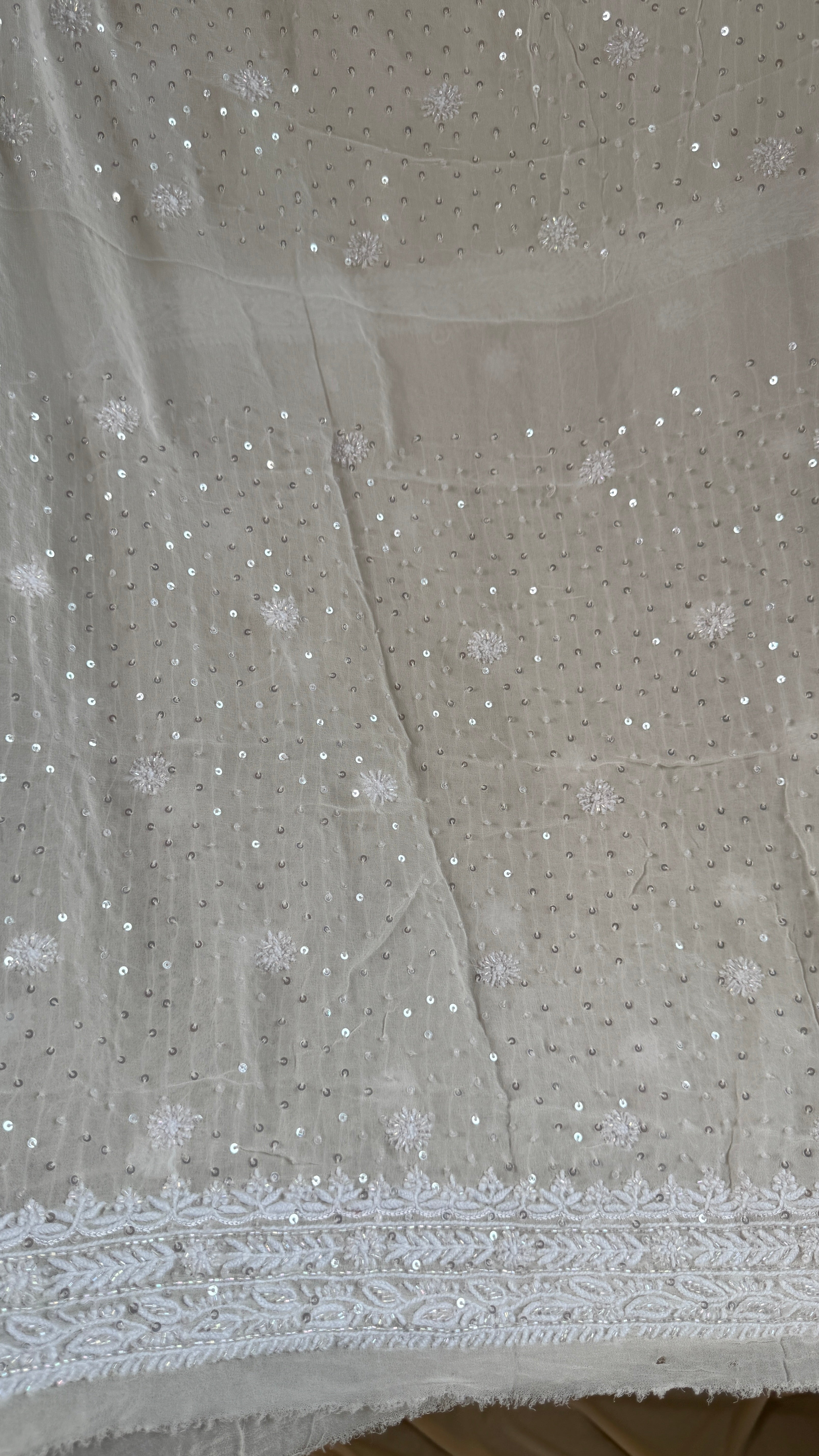 Pure Georgette Lucknow Chikankari Saree -White - Rooh Collection