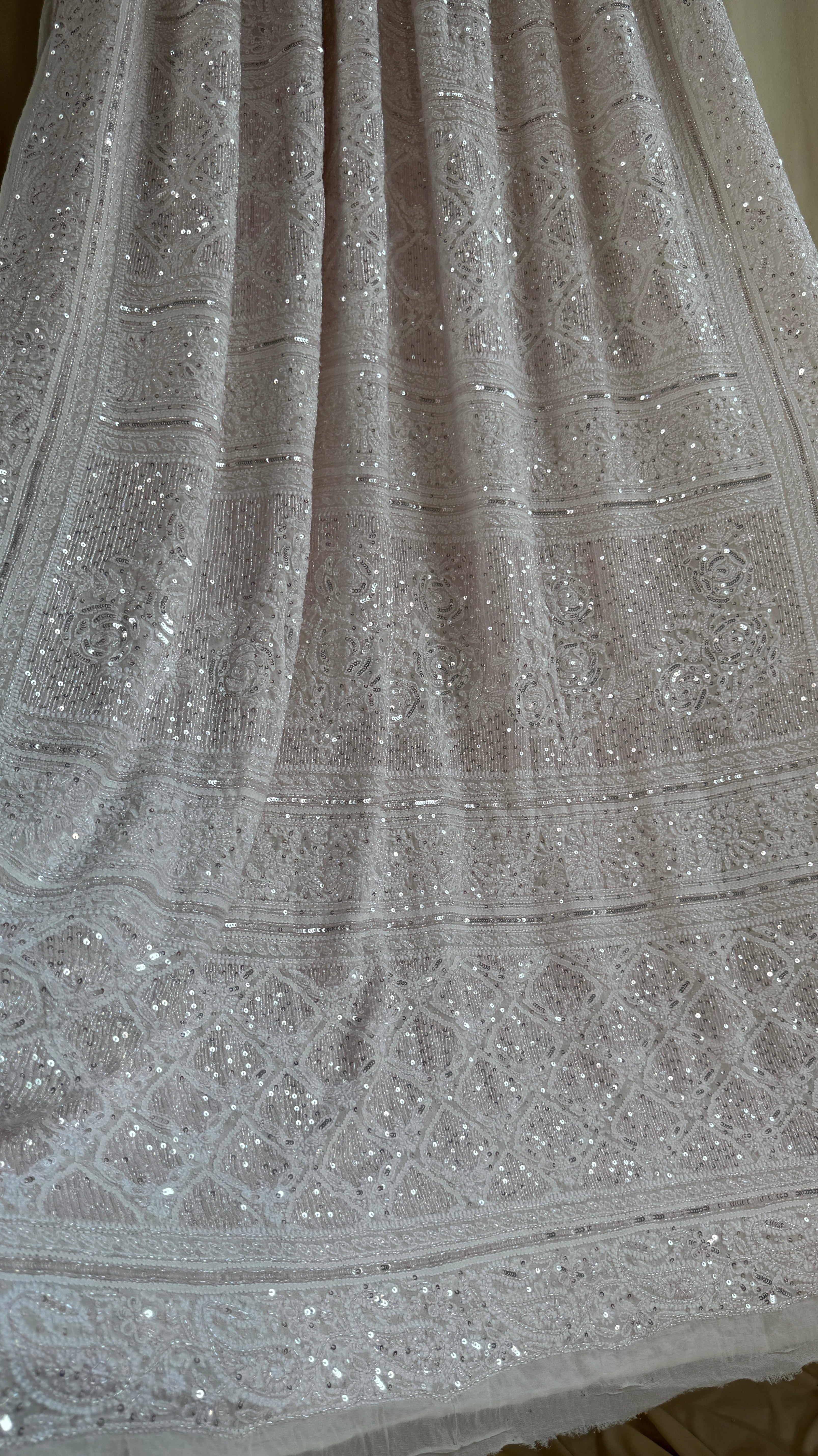 Pure Georgette Lucknow Chikankari Saree - white with pink detailing - Rooh Collection