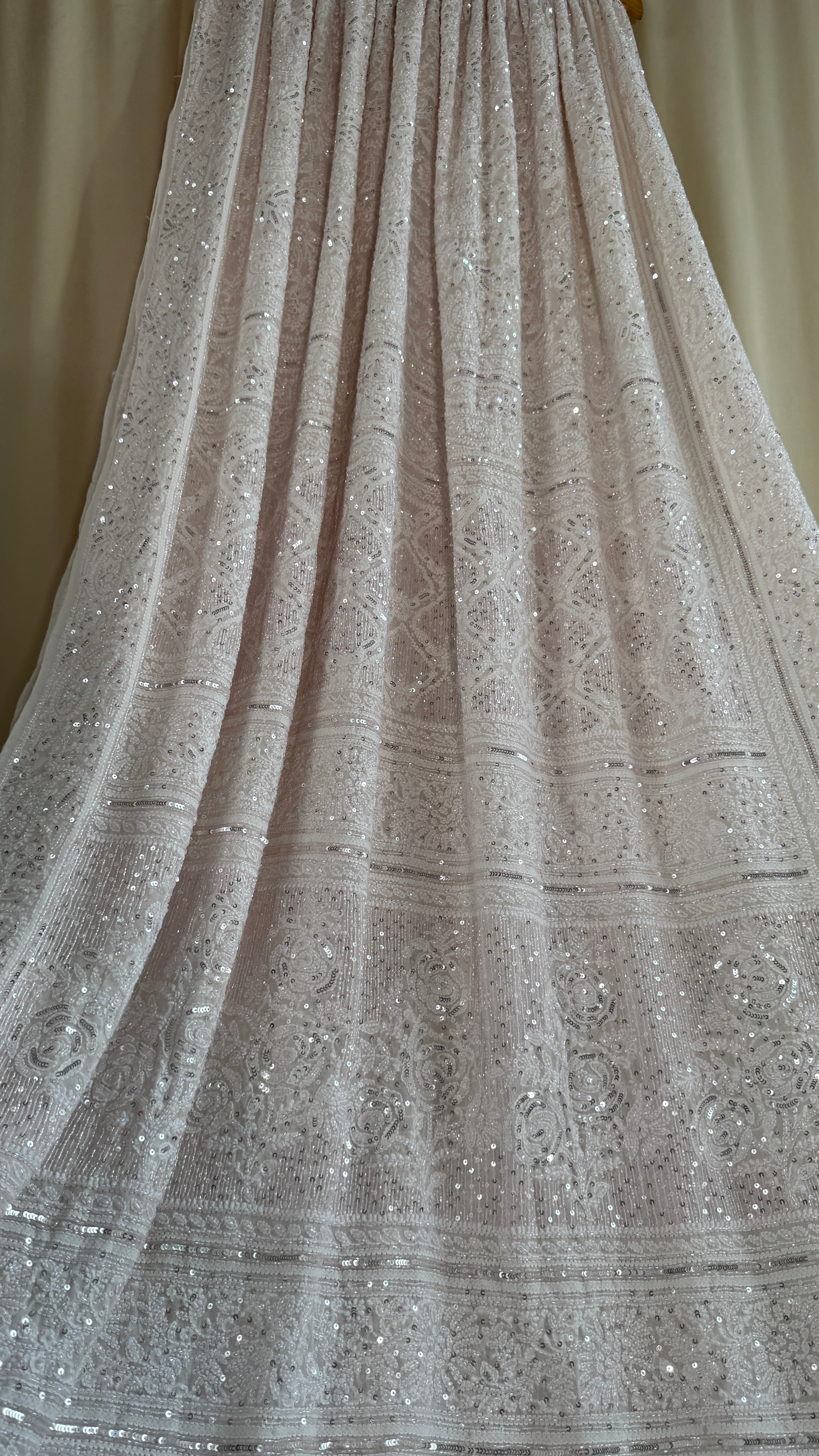 Pure Georgette Lucknow Chikankari Saree - white with pink detailing - Rooh Collection