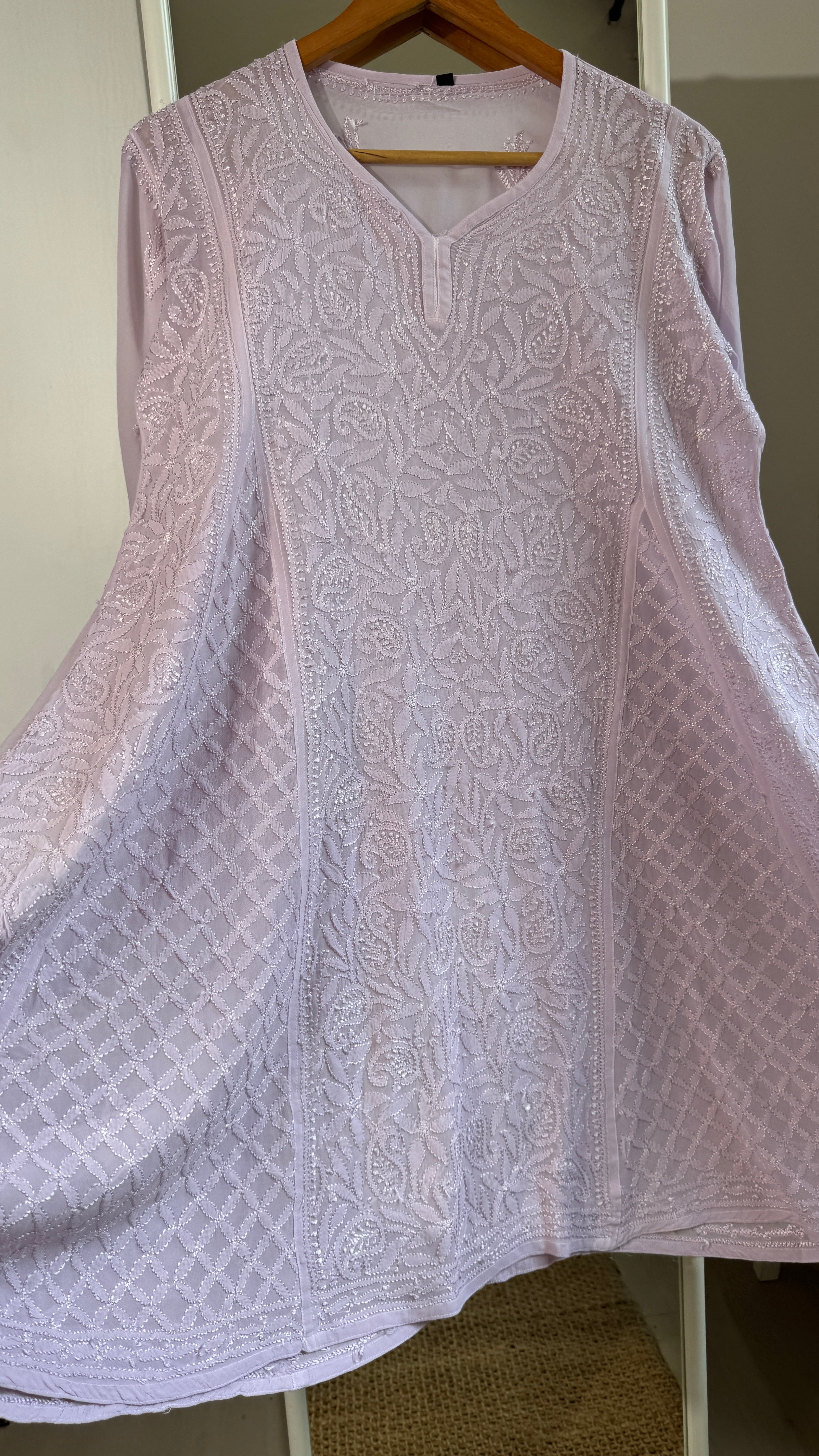 Viscose Chikankari Short Anarkali - Light Lilac - Sahar Collection