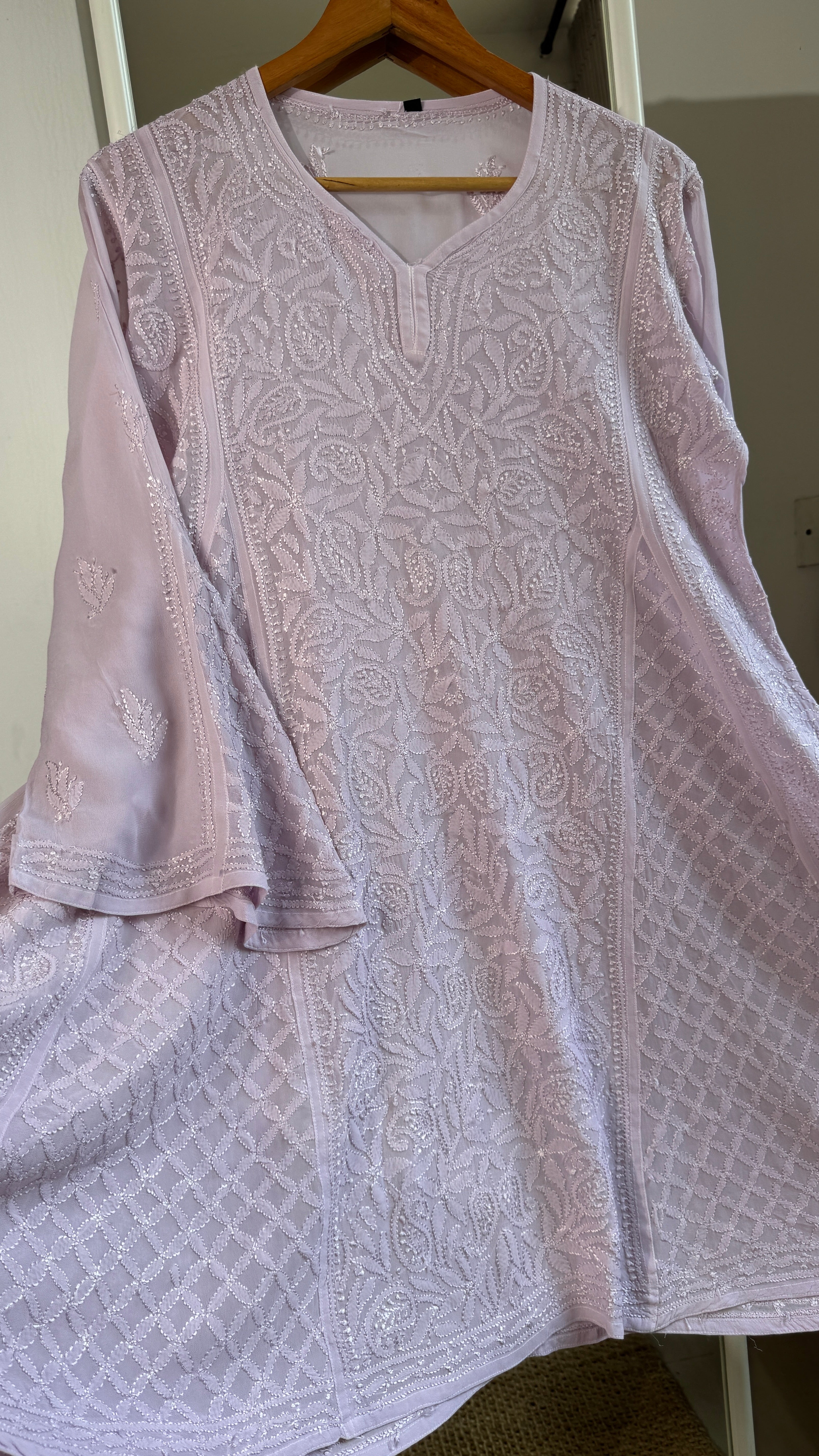 Viscose Chikankari Short Anarkali - Light Lilac - Sahar Collection