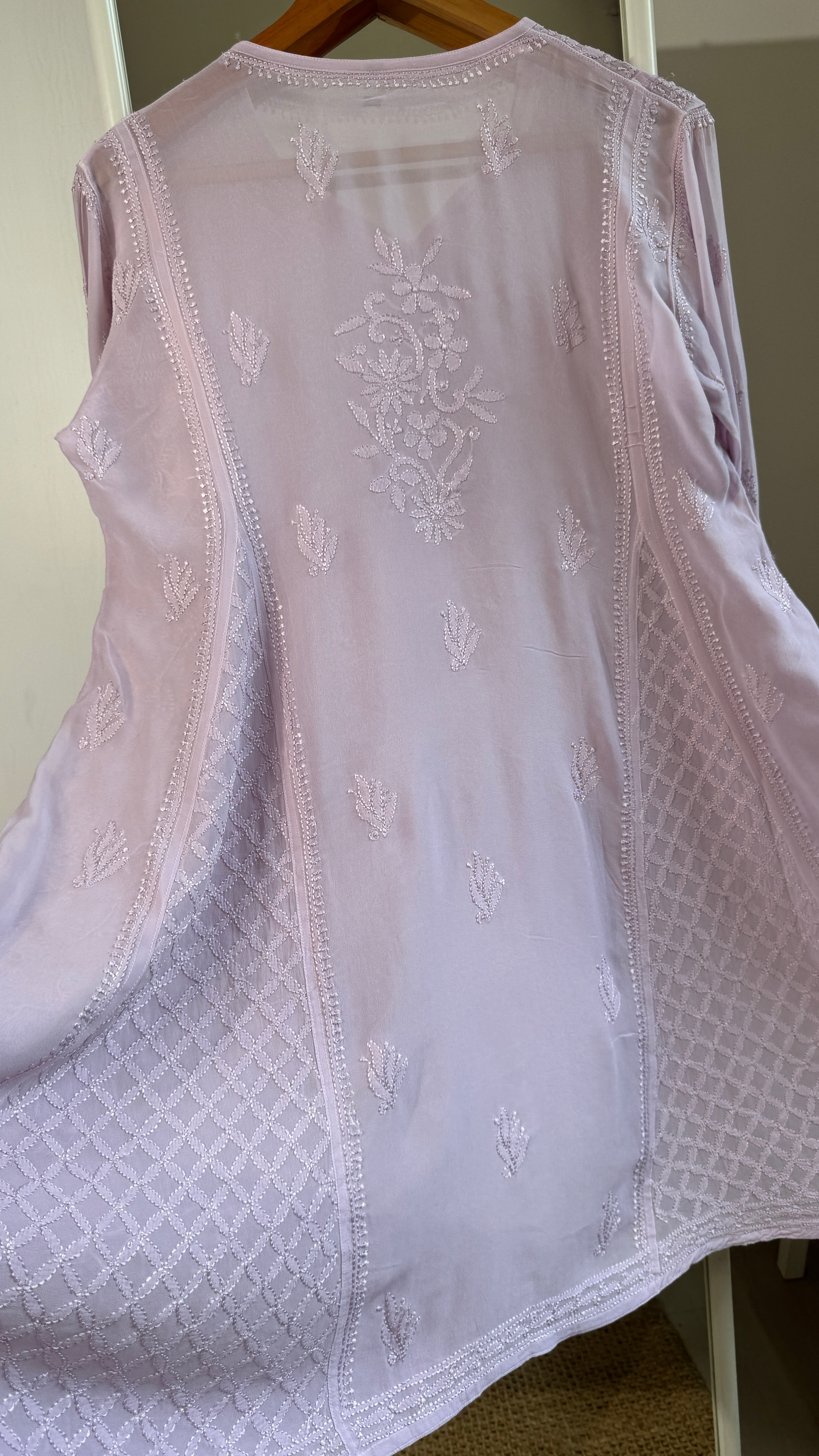 Viscose Chikankari Short Anarkali - Light Lilac - Sahar Collection