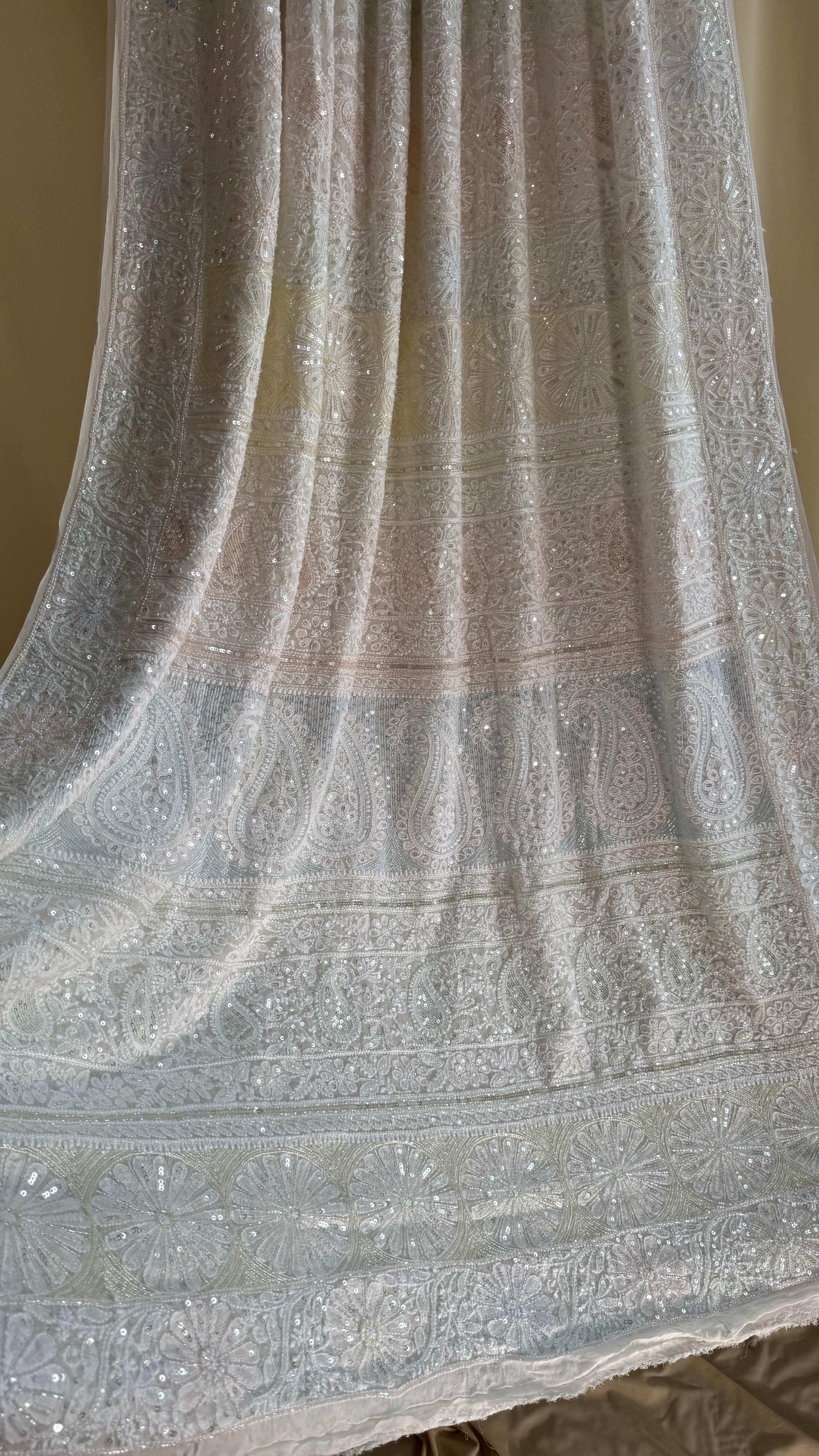 Pure Georgette Lucknow Chikankari Saree -white - multi Color- Rooh Collection