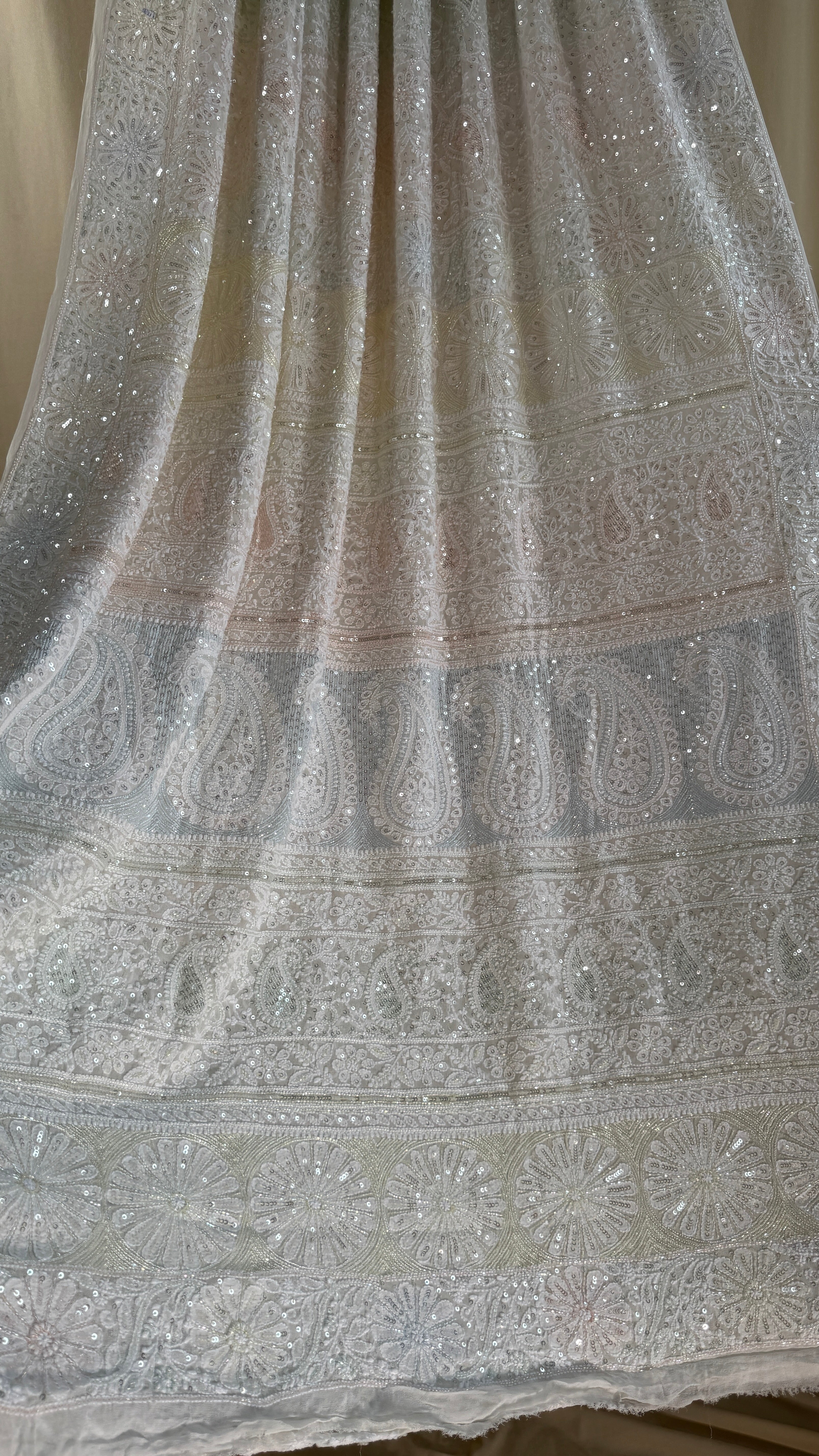 Pure Georgette Lucknow Chikankari Saree -white - multi Color- Rooh Collection