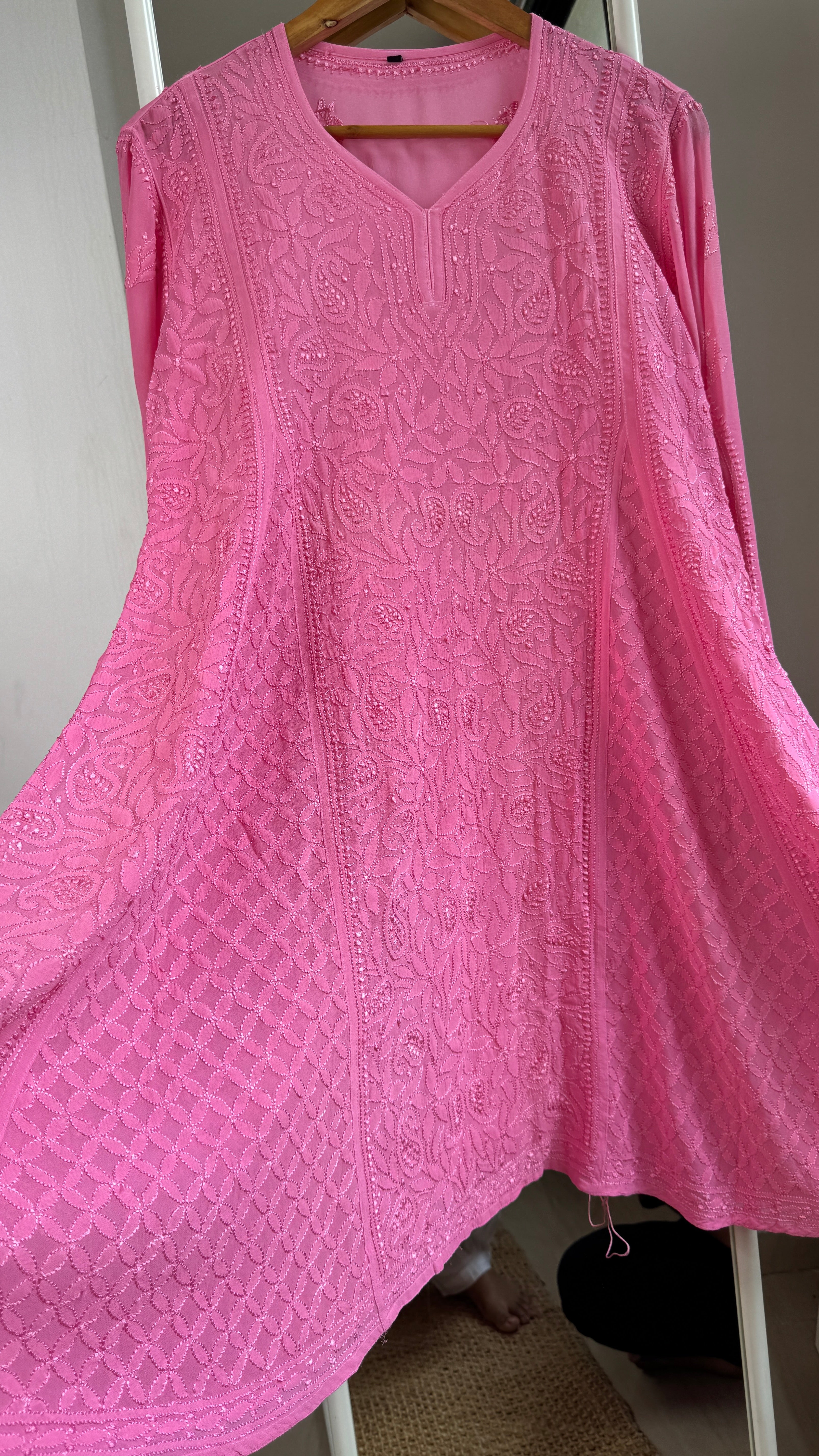 Viscose Chikankari Short Anarkali - Pink  - Sahar Collection