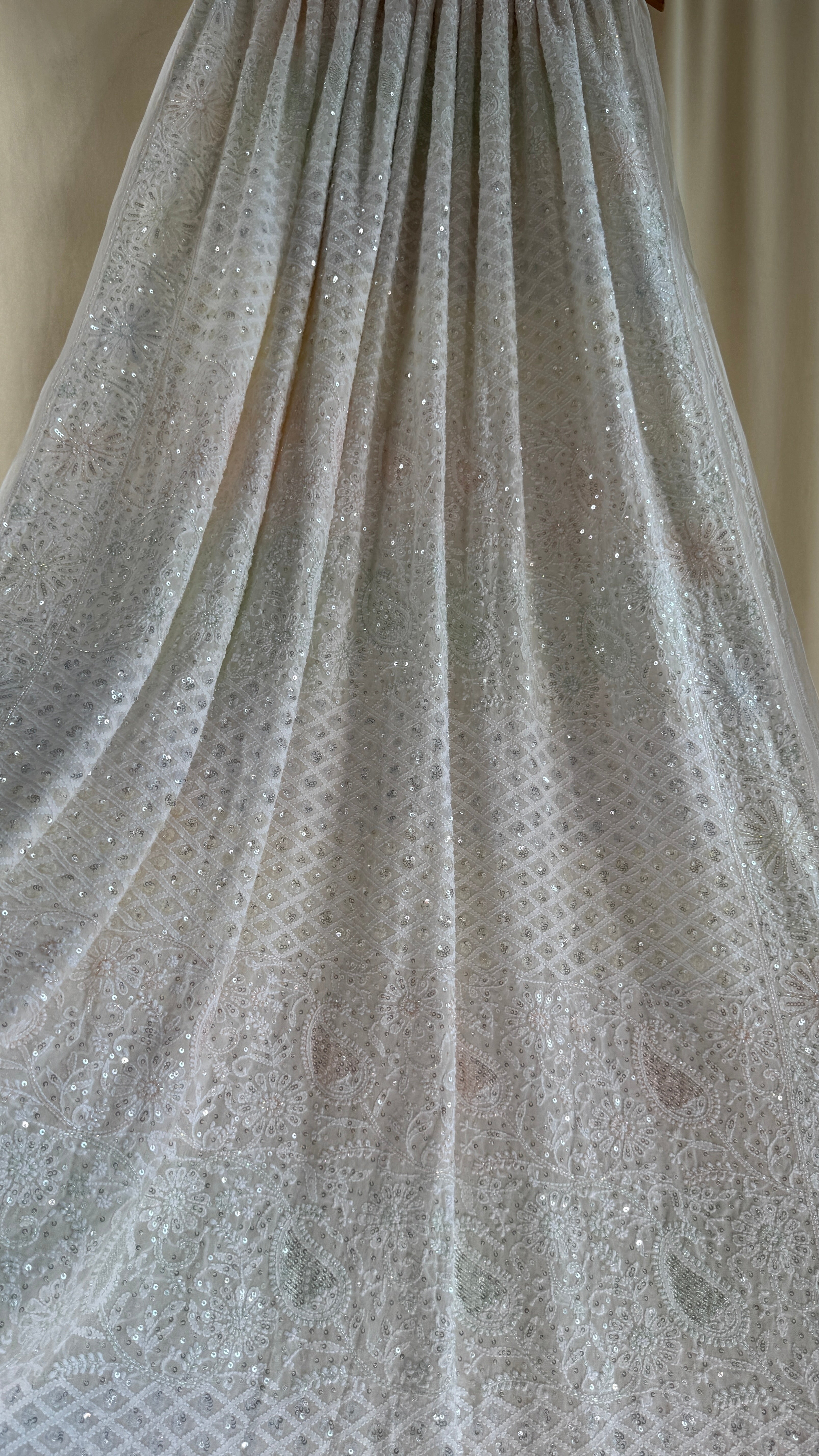 Pure Georgette Lucknow Chikankari Saree -white - multi Color- Rooh Collection