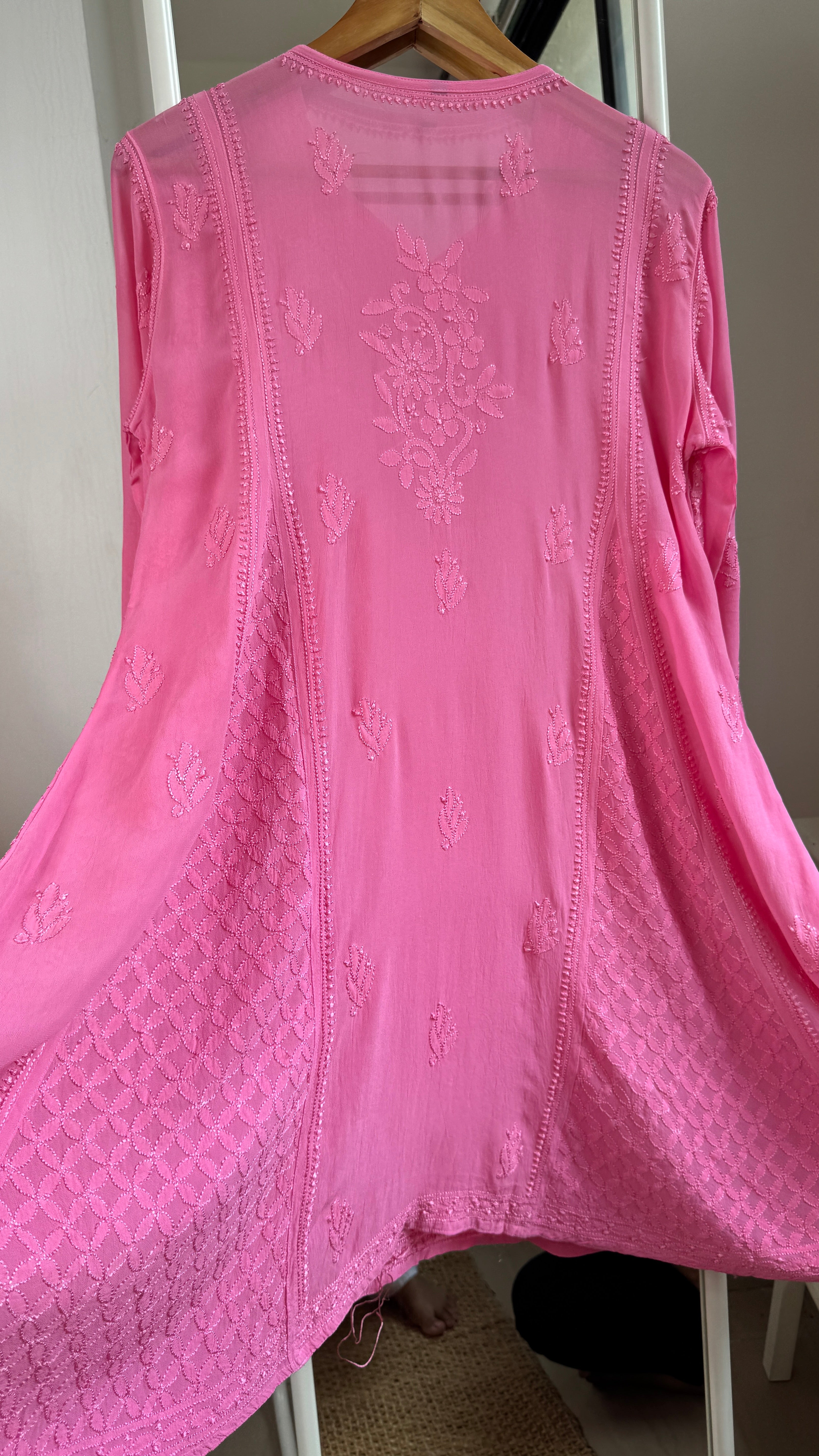 Viscose Chikankari Short Anarkali - Pink  - Sahar Collection