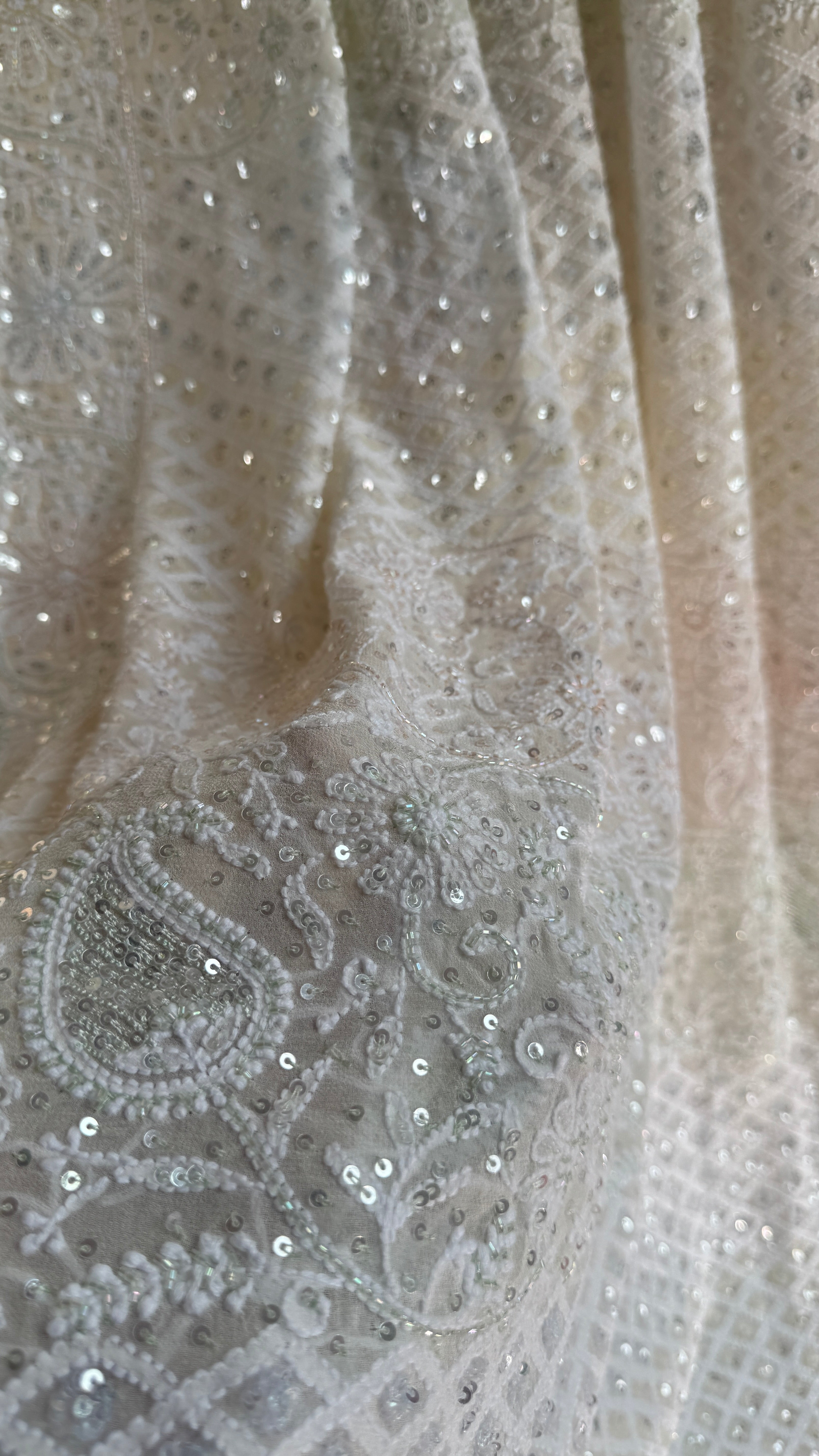 Pure Georgette Lucknow Chikankari Saree -white - multi Color- Rooh Collection