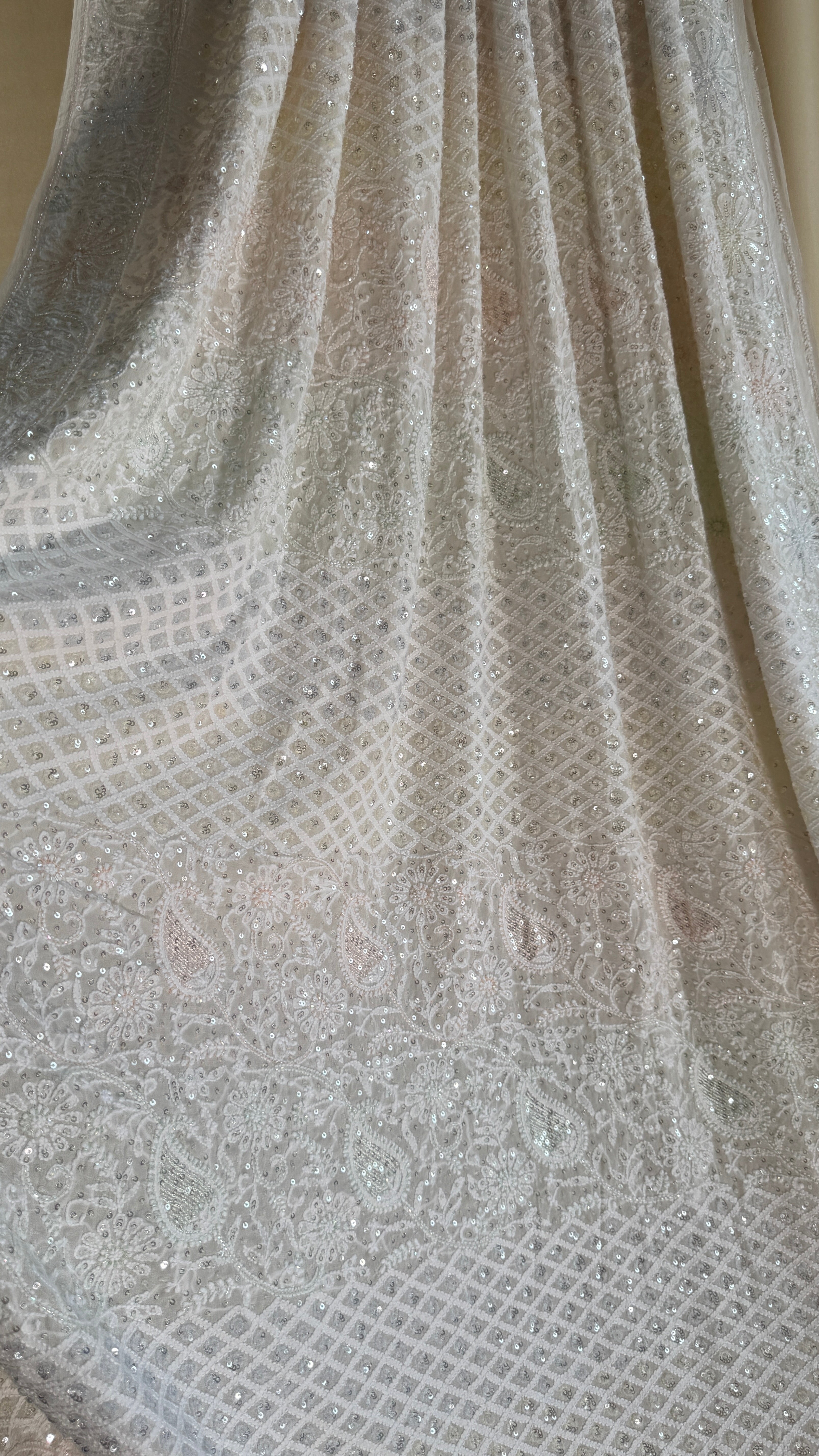 Pure Georgette Lucknow Chikankari Saree -white - multi Color- Rooh Collection