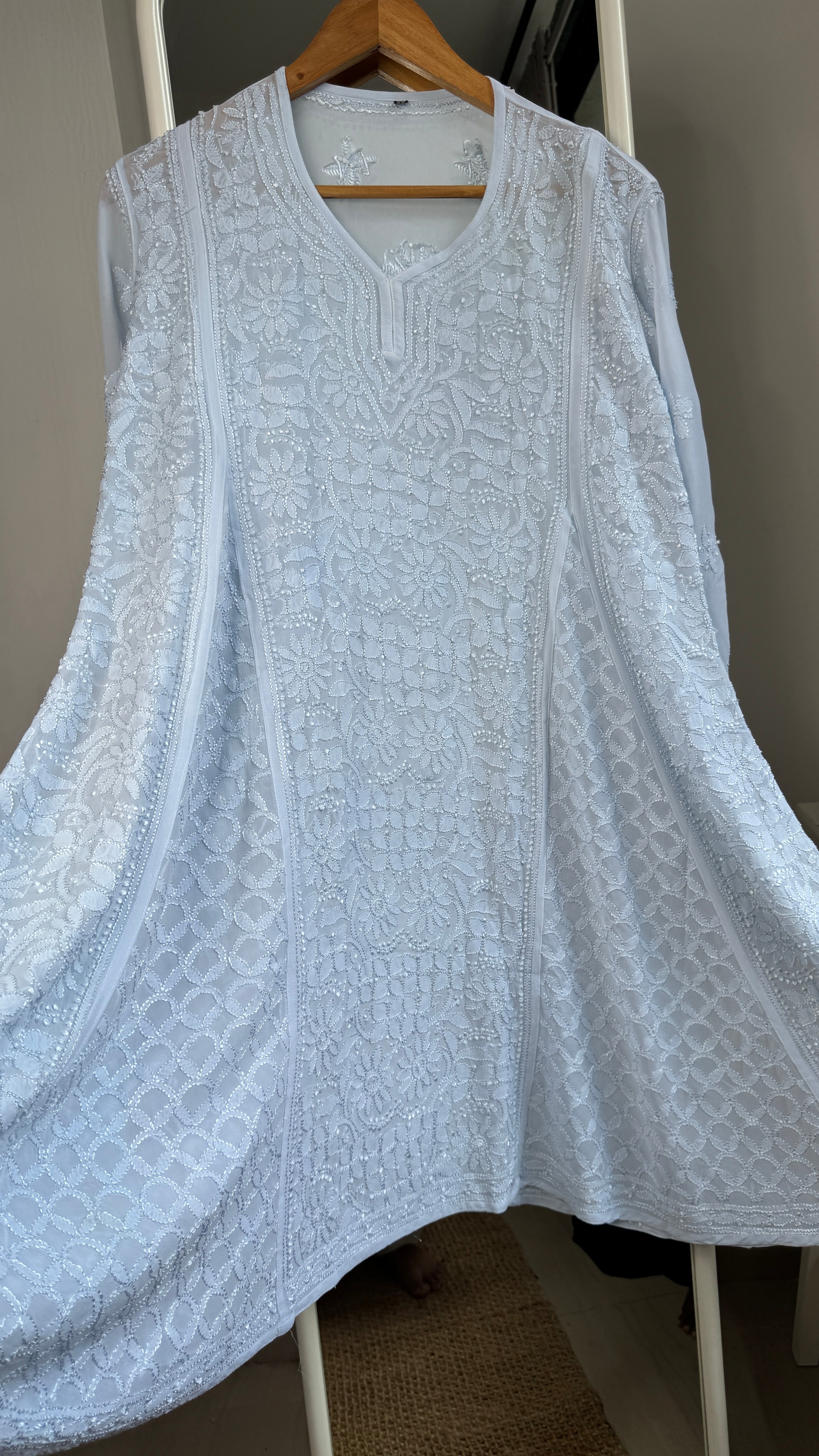 Viscose Chikankari Short Anarkali - Blue - Sahar Collection