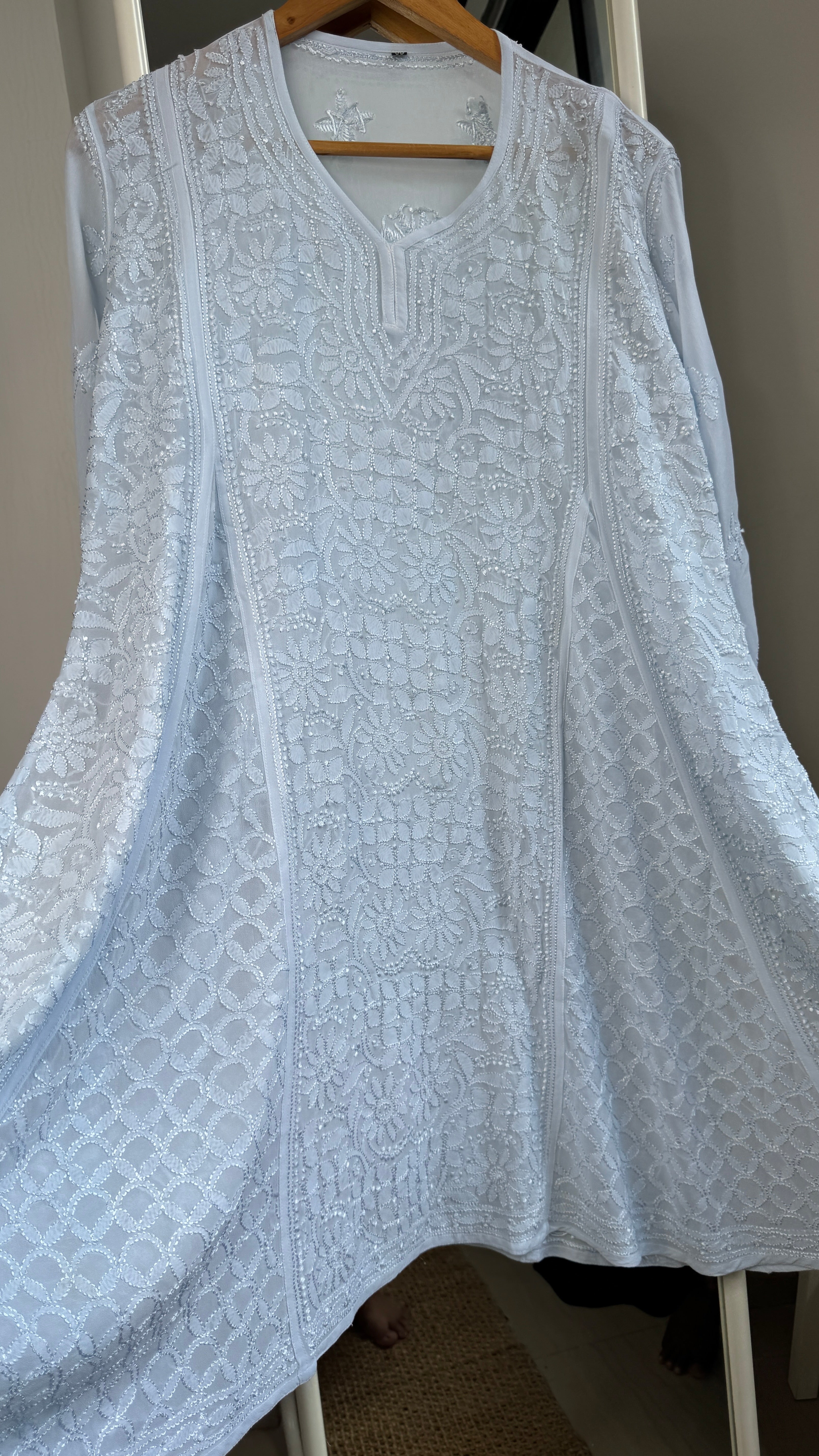 Viscose Chikankari Short Anarkali - Blue - Sahar Collection