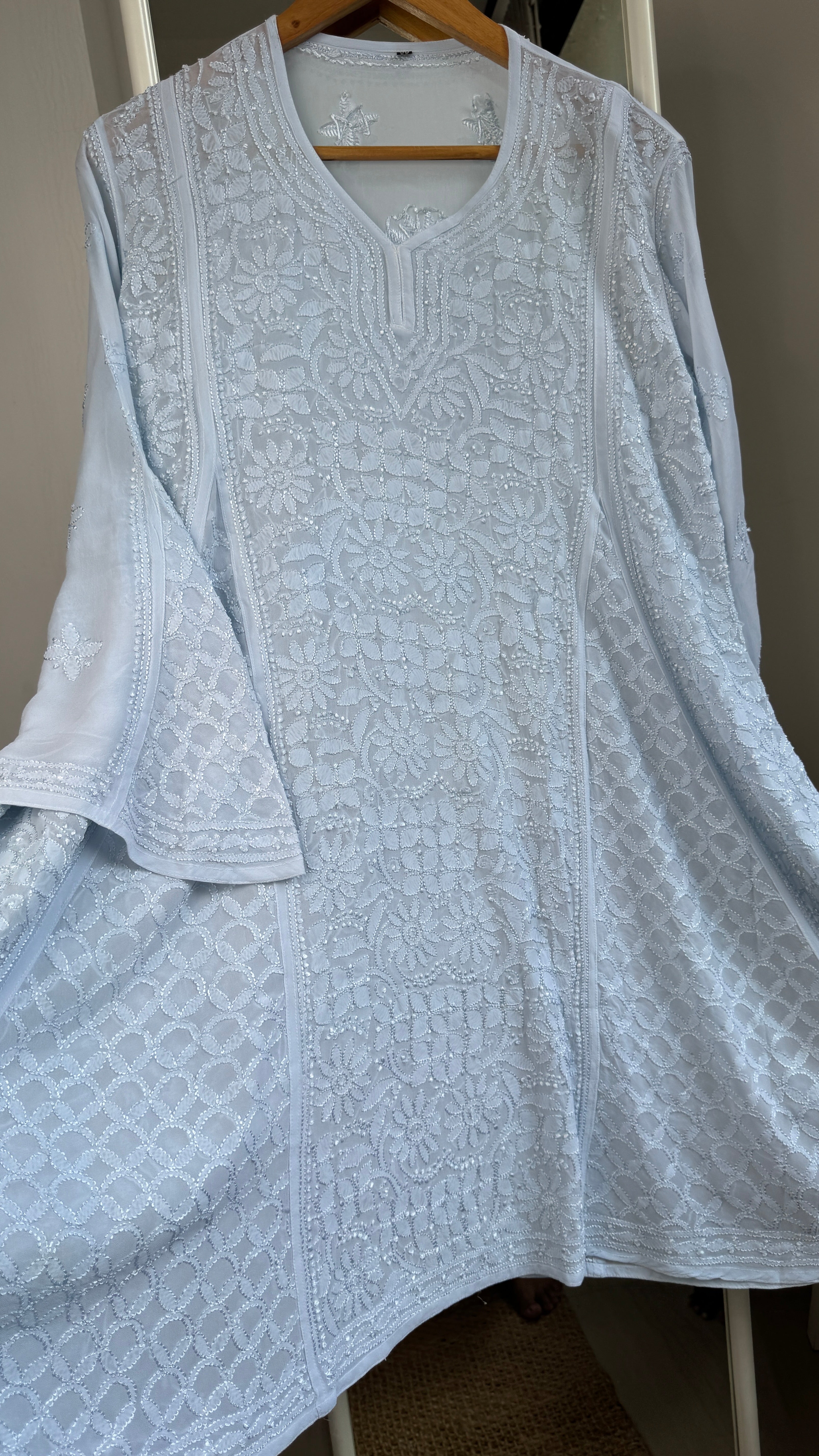 Viscose Chikankari Short Anarkali - Blue - Sahar Collection