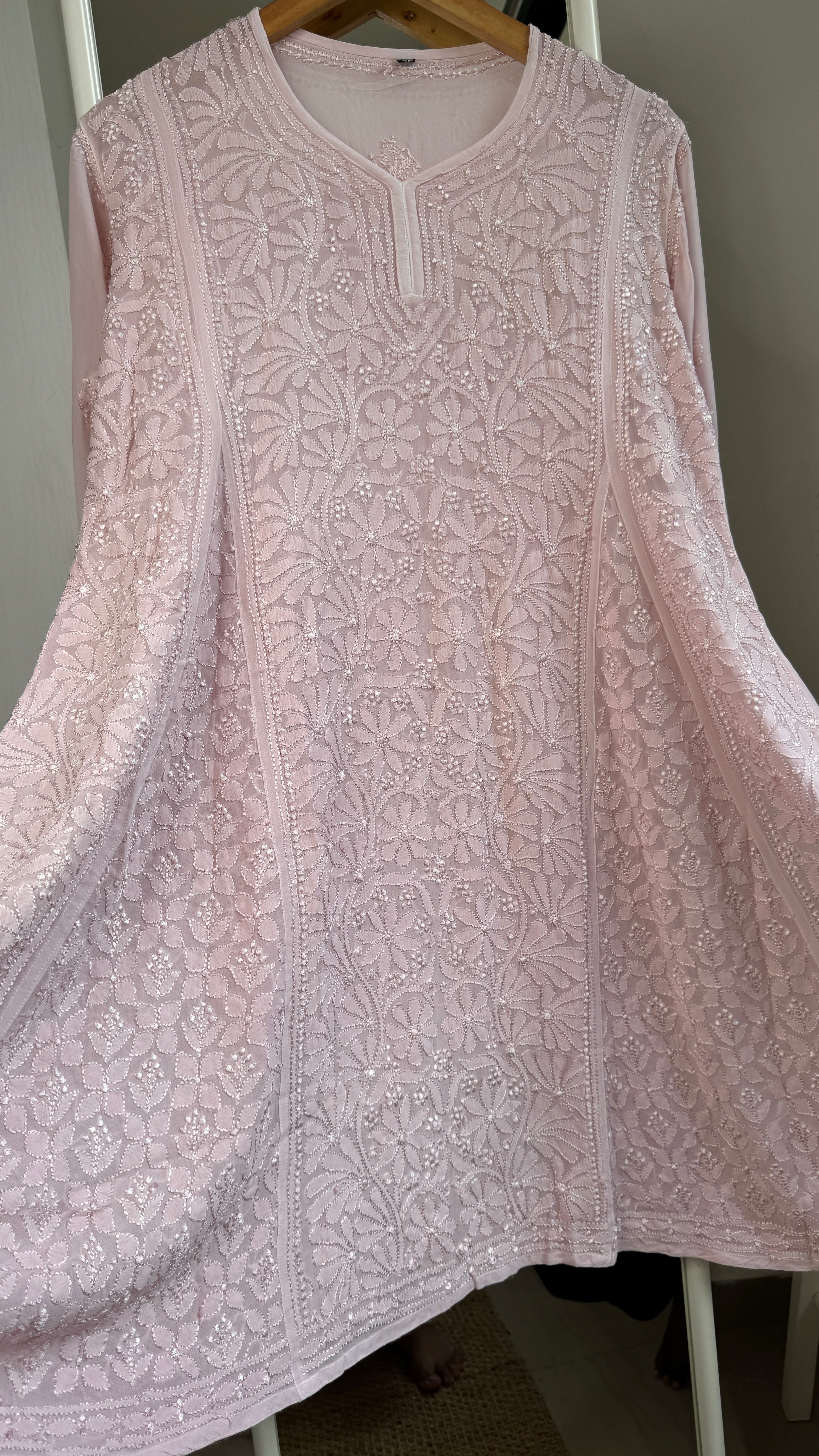 Viscose Chikankari Short Anarkali - Pale Pink - Sahar Collection