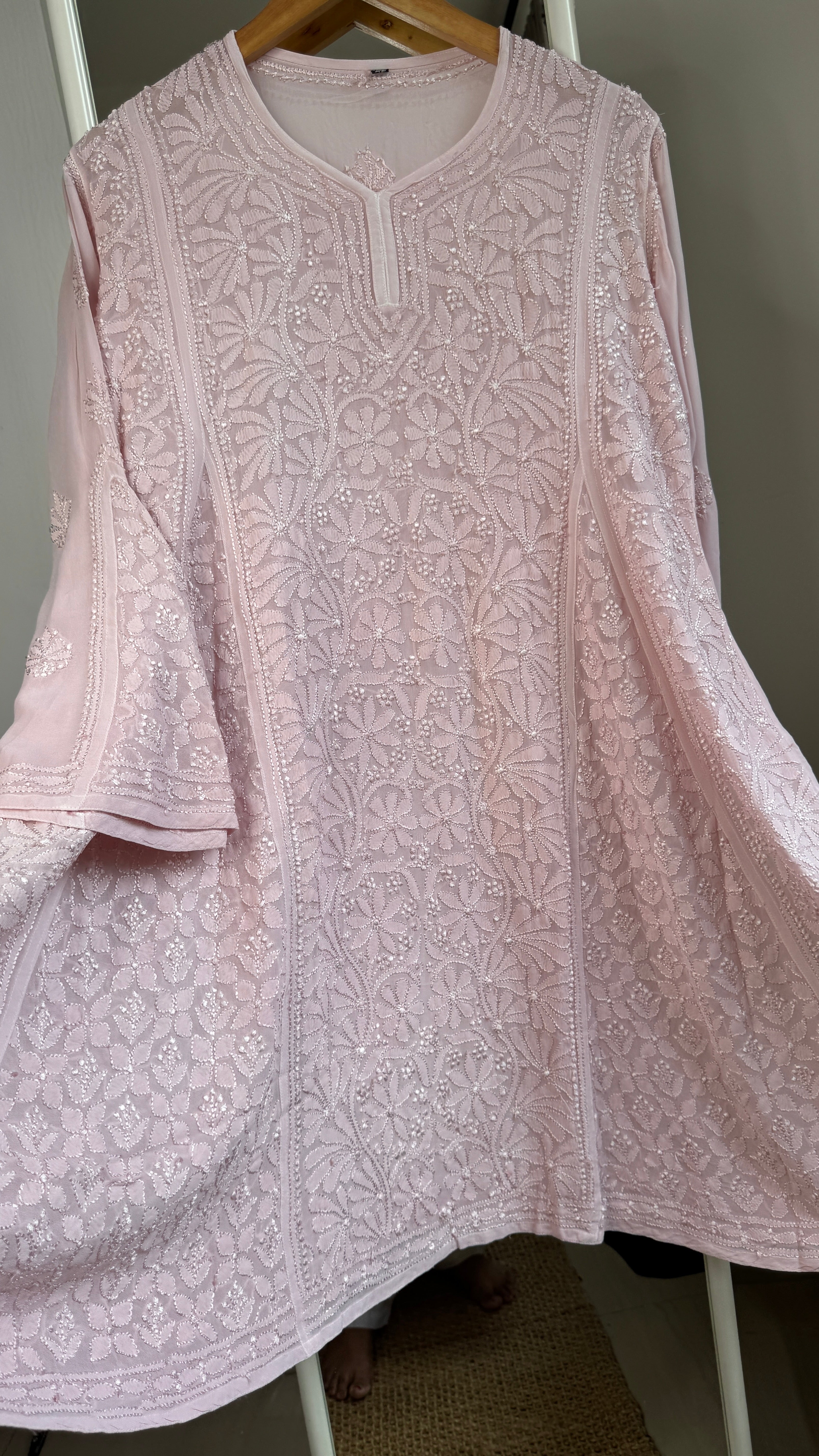 Viscose Chikankari Short Anarkali - Pale Pink - Sahar Collection